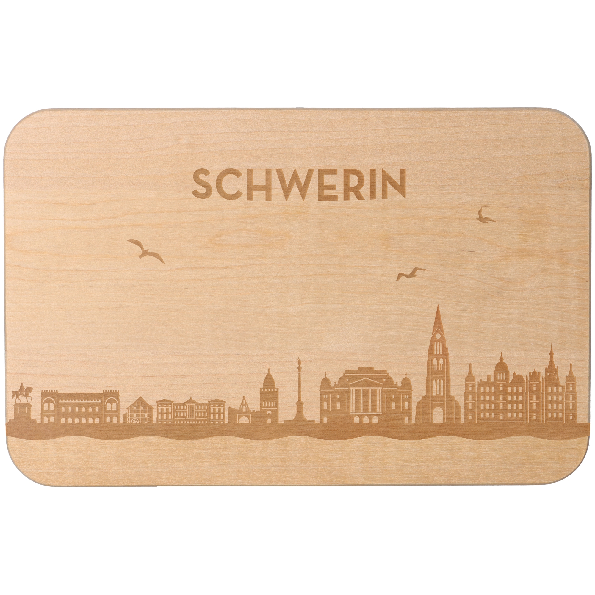 Frühstücksbrett Skyline Schwerin Holz, Sperrholz, Matte