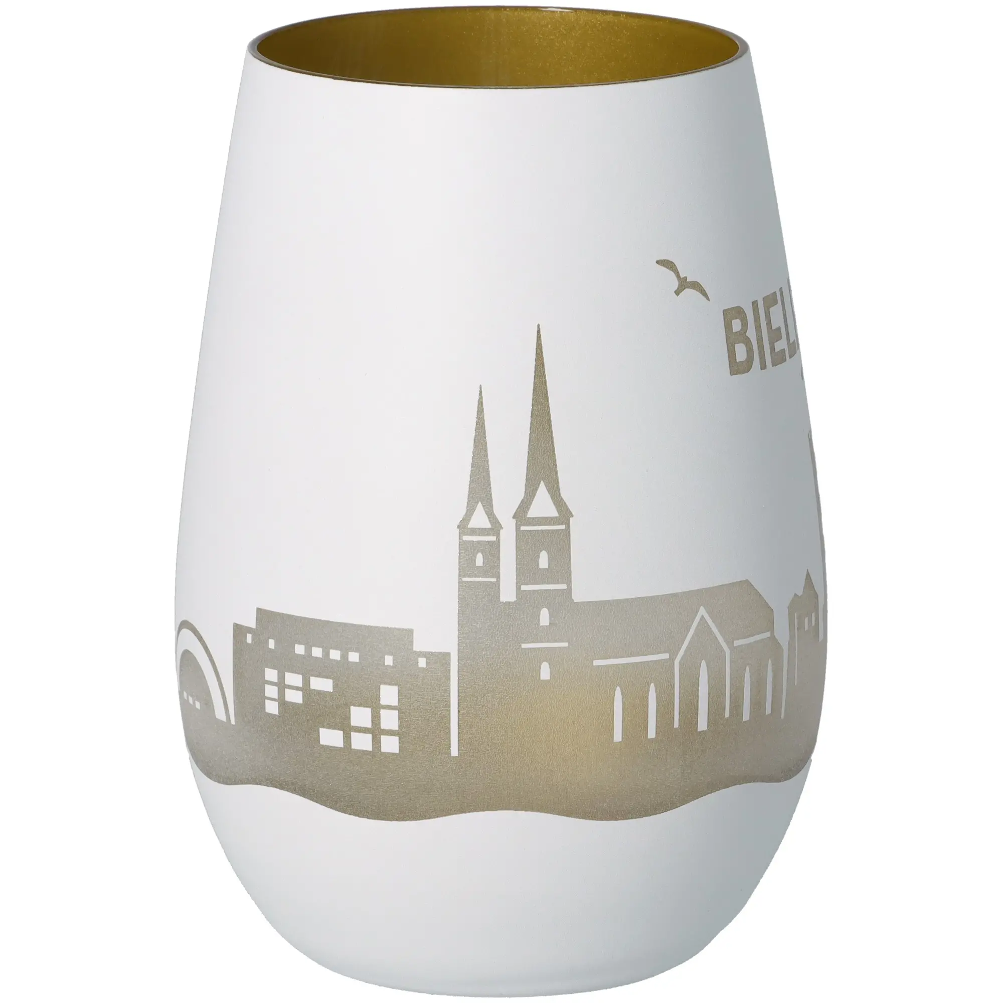 vase, keramik, weiß, stadtansicht, goldenes innere
