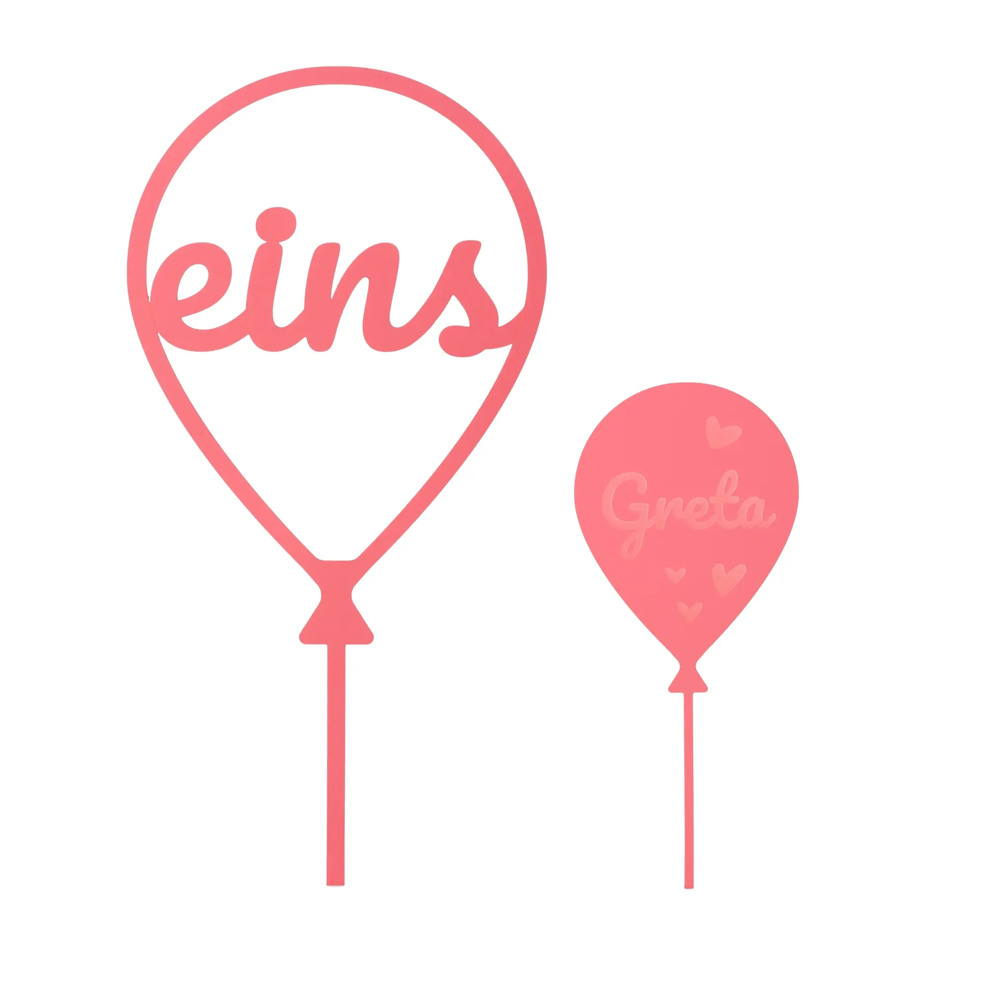 Cake Topper Ballon mit Herzen Zahl 1 Rosa