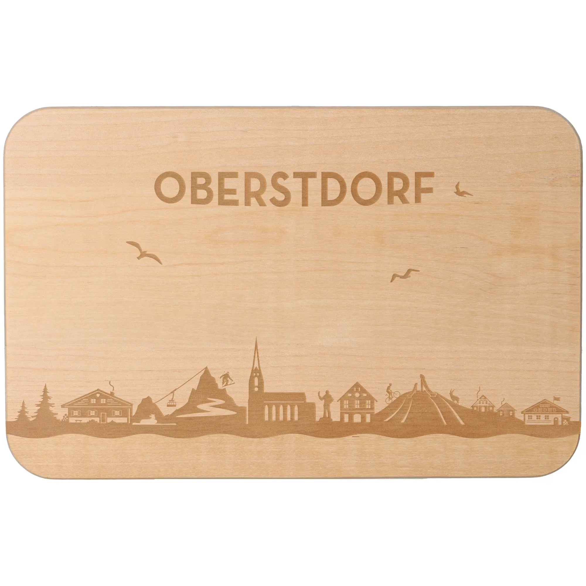 Frühstücksbrett Skyline Oberstdorf Holz, Sperrholz, Matte, Person