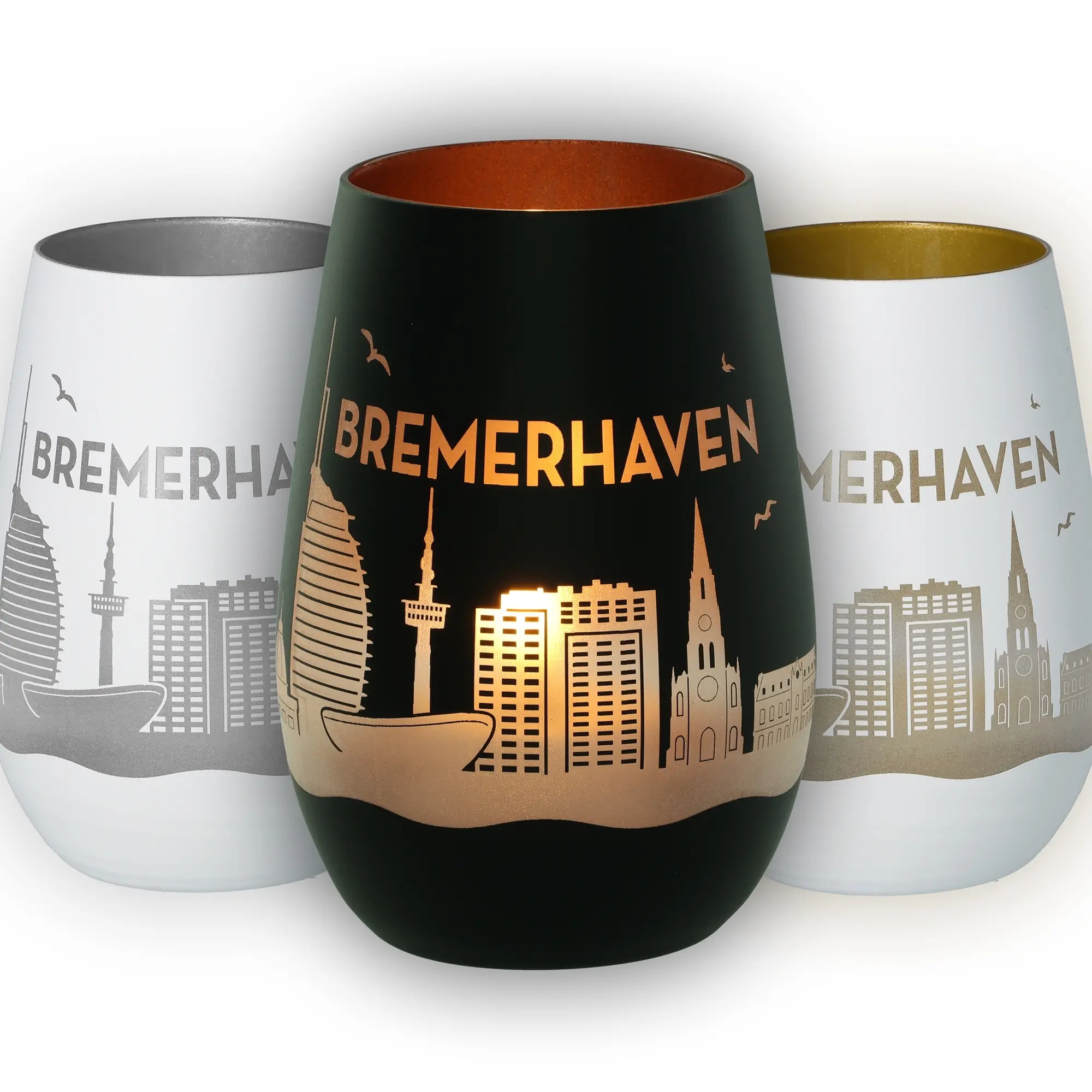 Reisebecher, Keramikkrug, Stadtsilhouette, Bremerhaven, Hochglanz