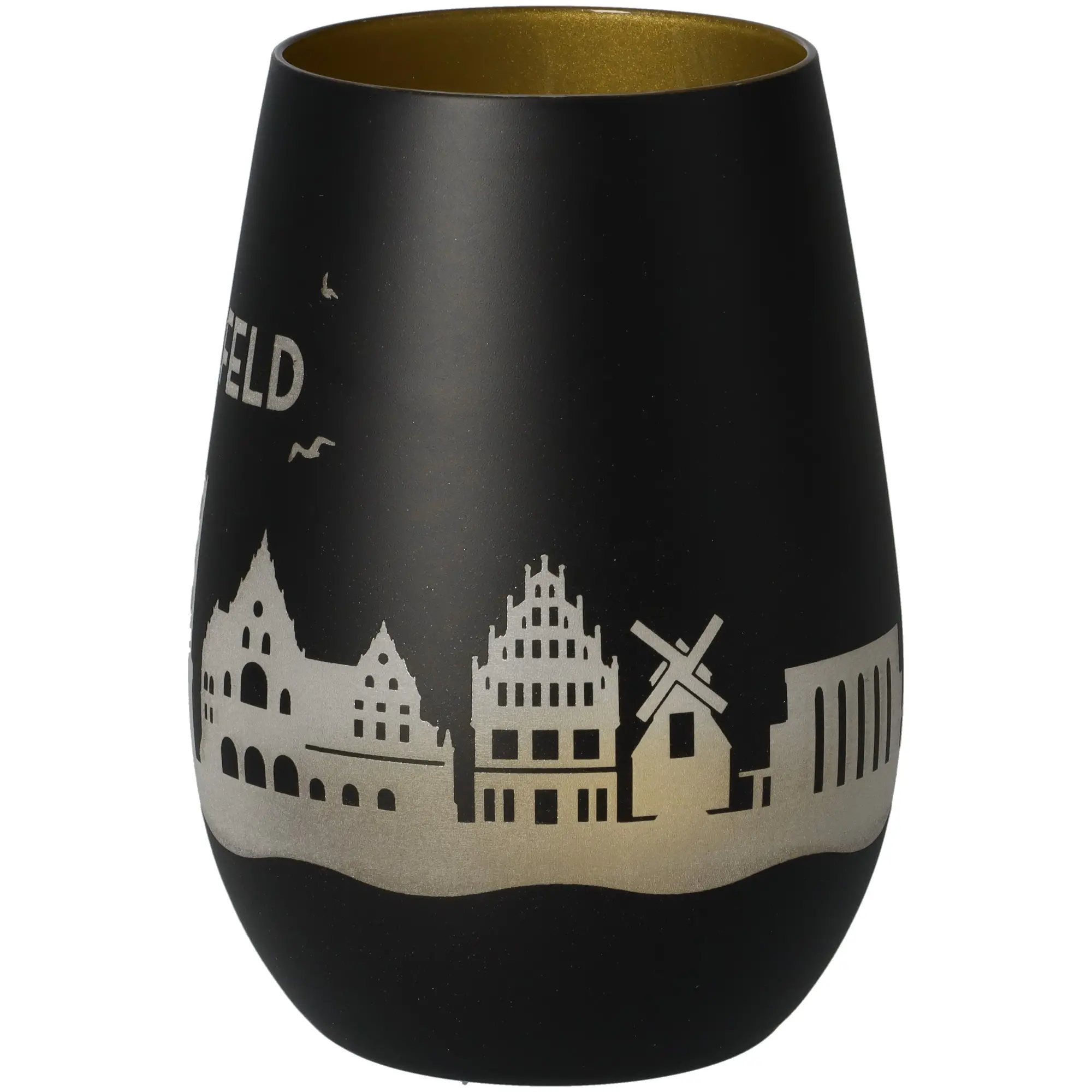 Vase, Schwarz, Muster, Stadtbild, Gold