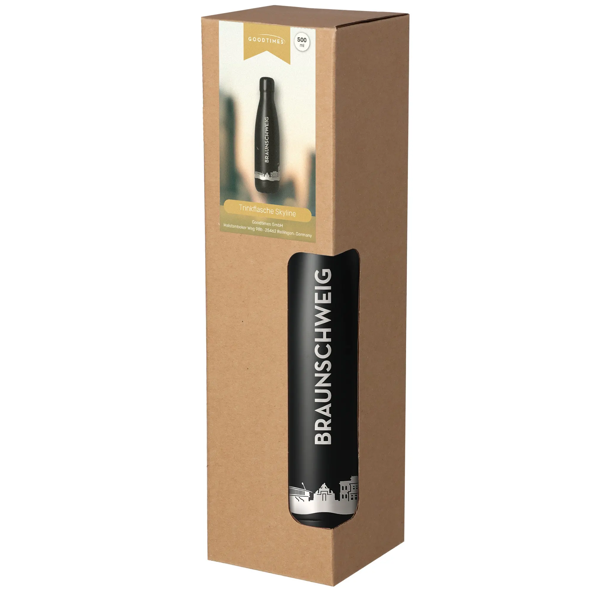 Trinkflasche, Glasflasche, Schwarz, Braunschweig, Stadtmotive