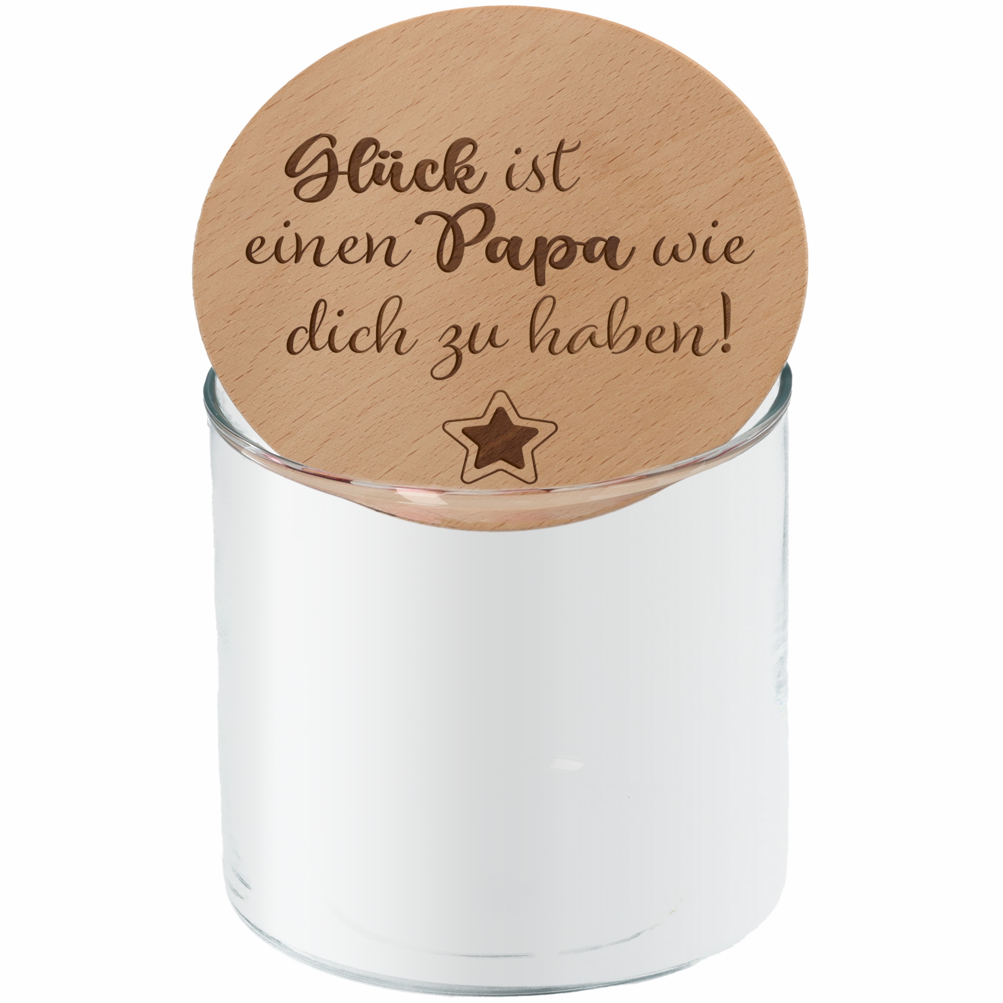 ef4a90d3b41c927dc7604c02967494e4794f4da5 Geschenkglas Stern "Glück ist einen Papa wie dich zu haben!"