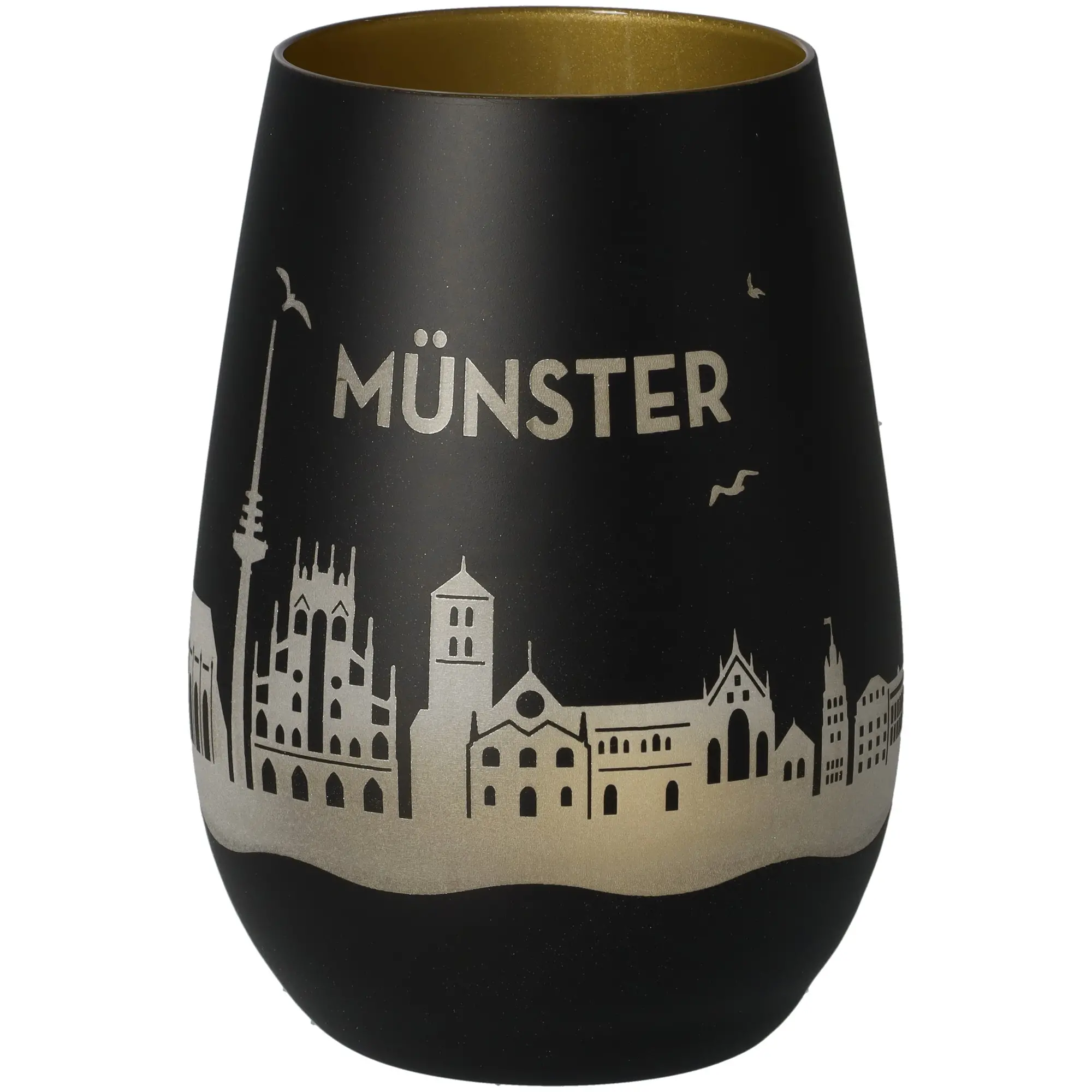 Münster Becher, Schwarz Gold, Städte-Silhouette, Kunststoffbecher, Trinkgefäß