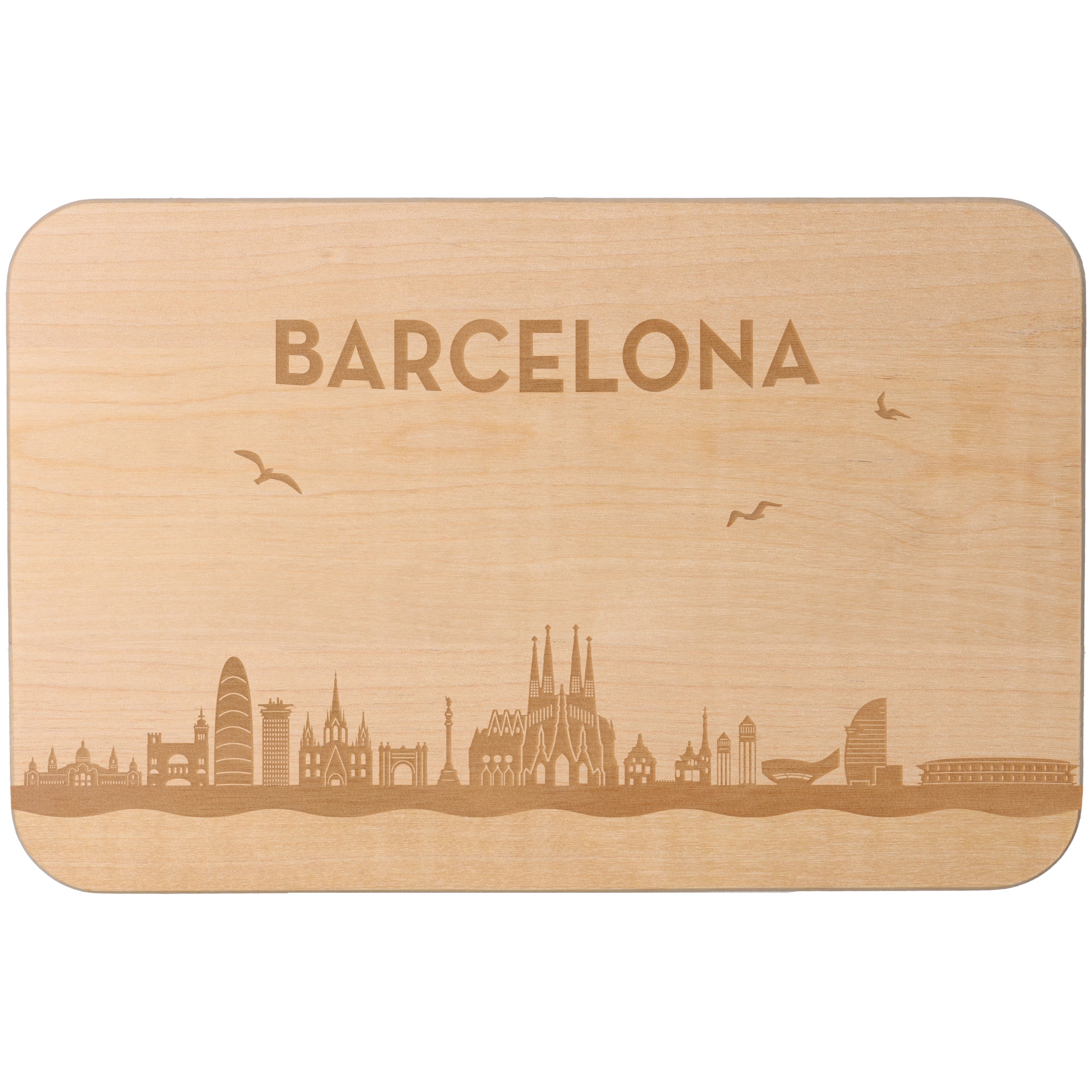 Frühstücksbrett Skyline Barcelona Holz, Sperrholz, Matte