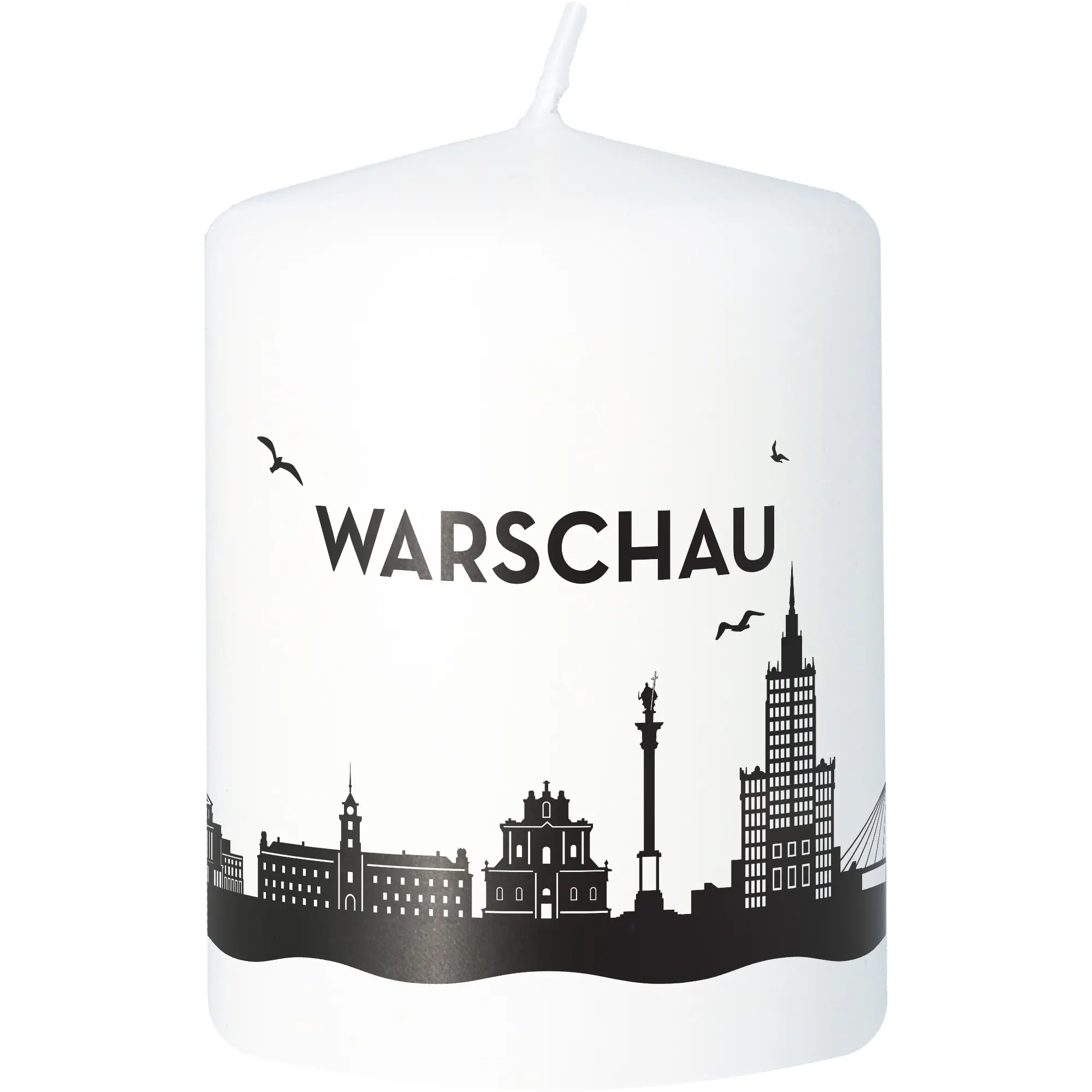 Körperkerze, Weiße Kerze, Warschau-Silhouette, Stadtlandschaft, Schmuckkerze
