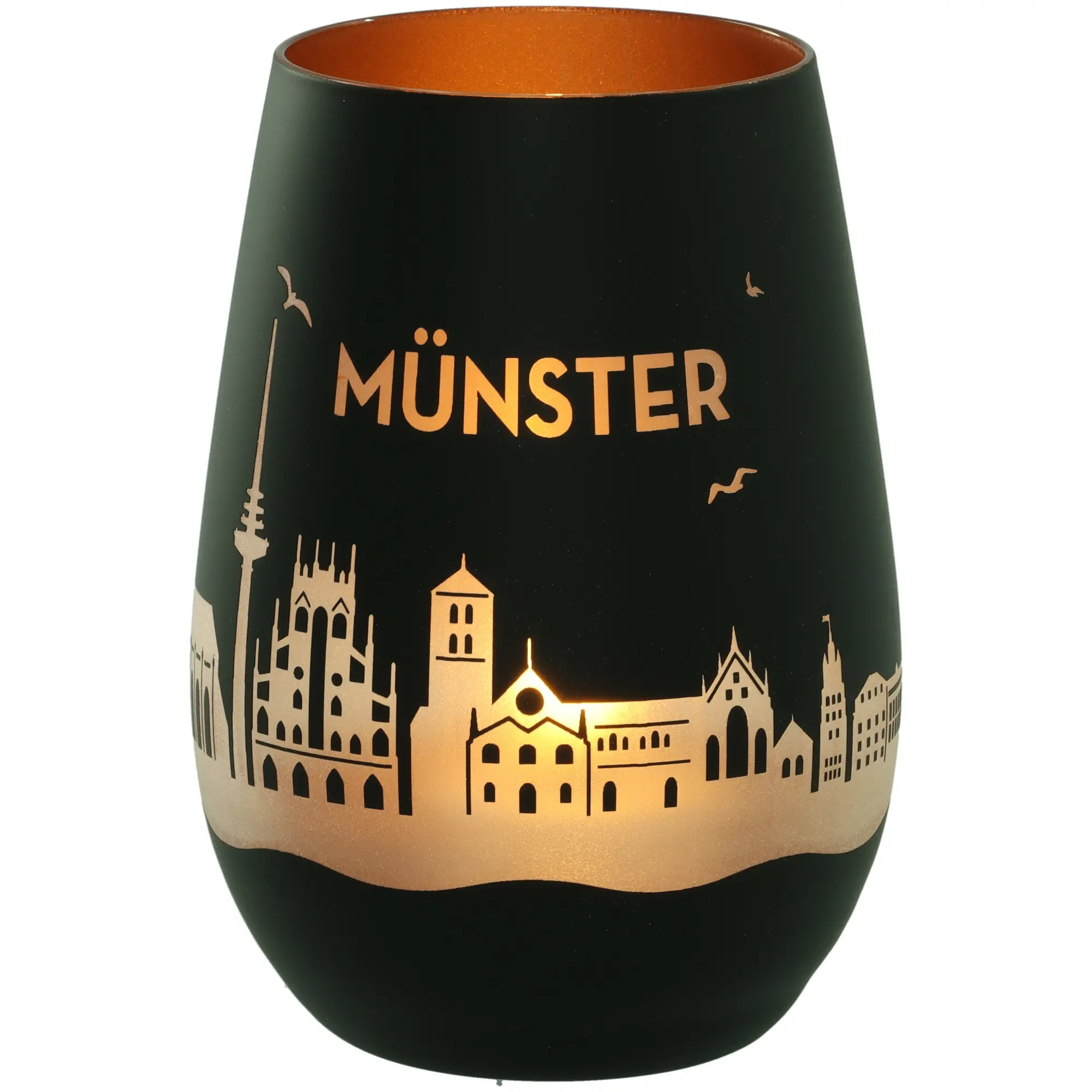 Glas, Kunststoff?, city silhouette, Münster, gold foil?