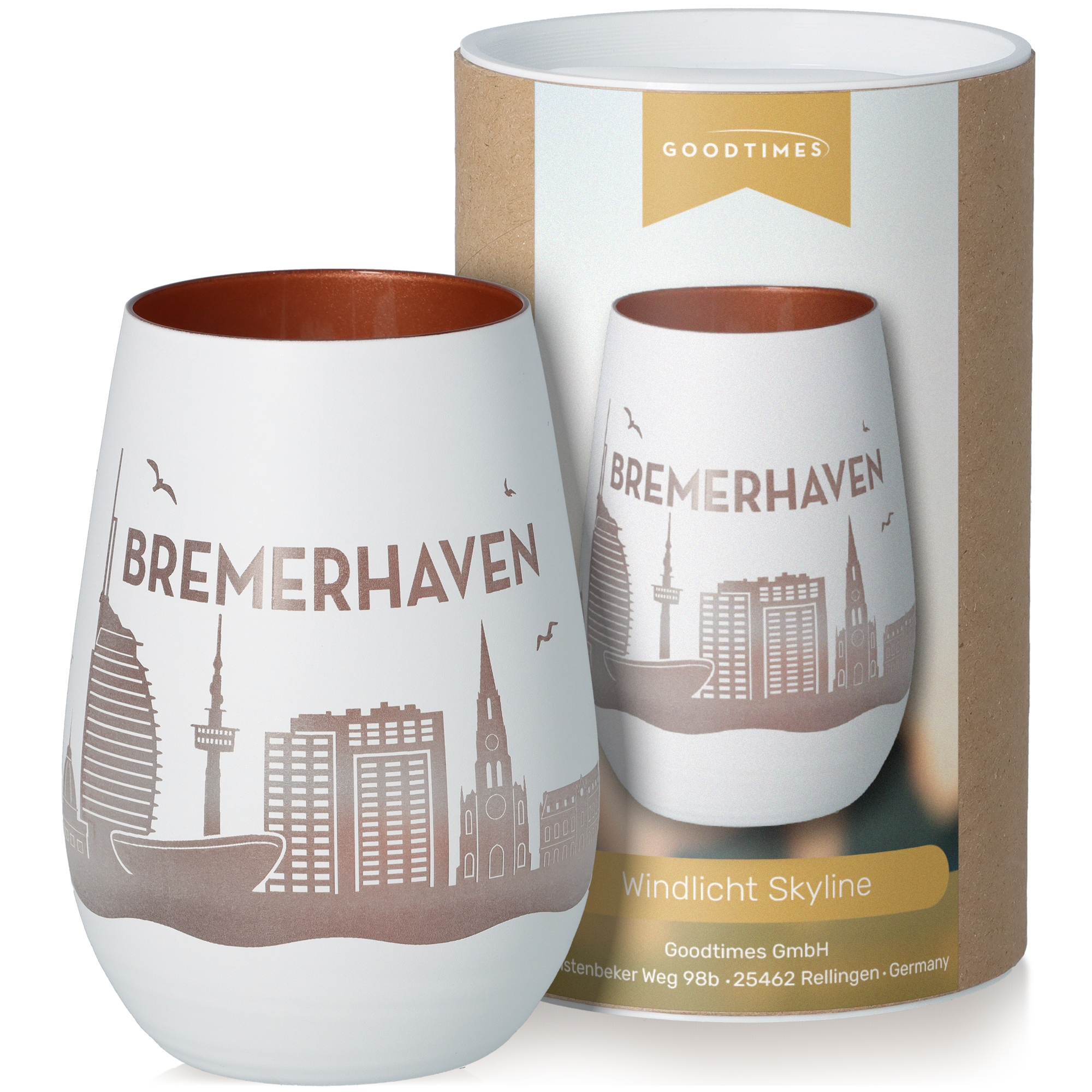 Windlicht Skyline Bremerhaven Töpferei, Tasse, Kunst, Porzellan, Glas