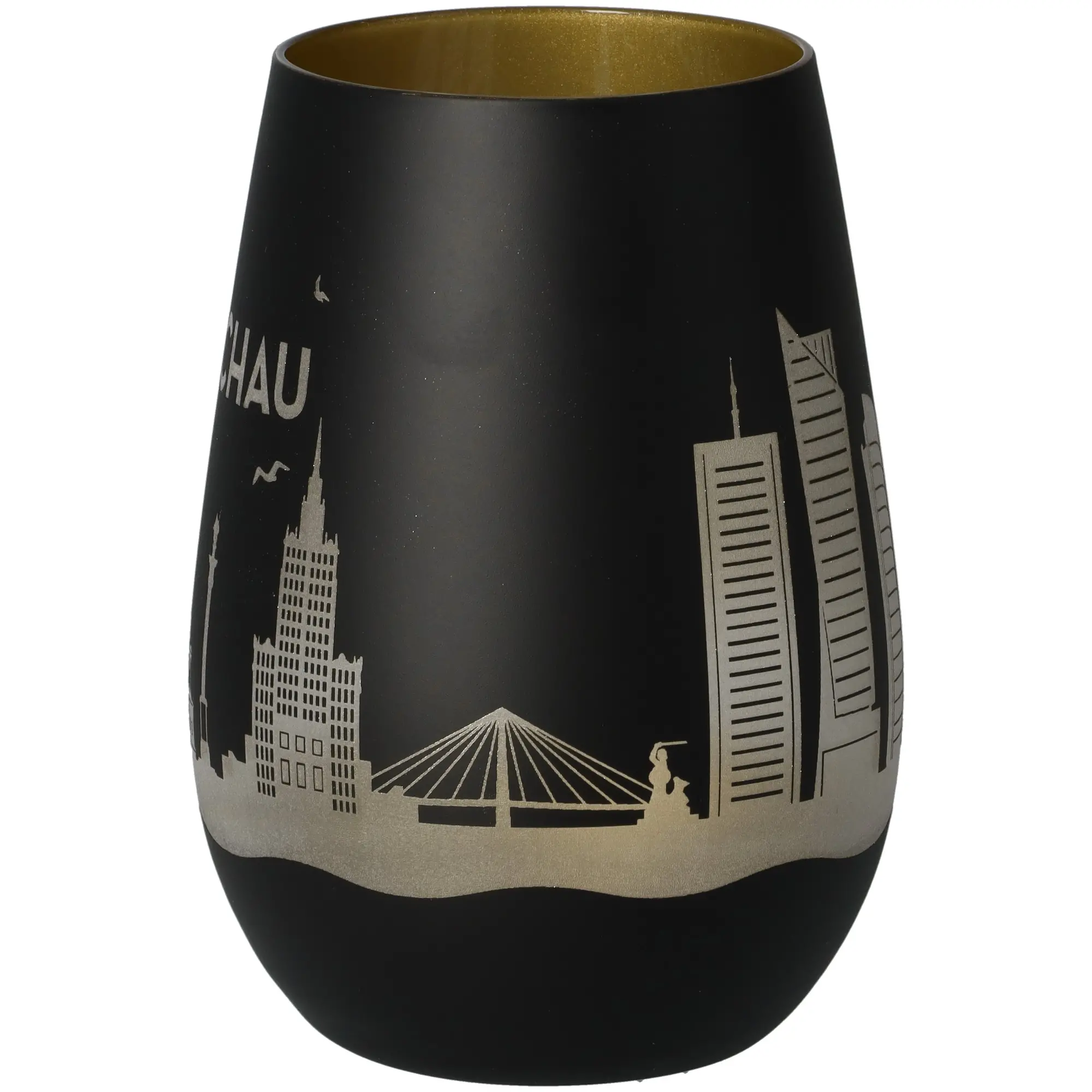 Vase, Schwarz, Metallisiert, Stadtmotiv, Kulturbecher