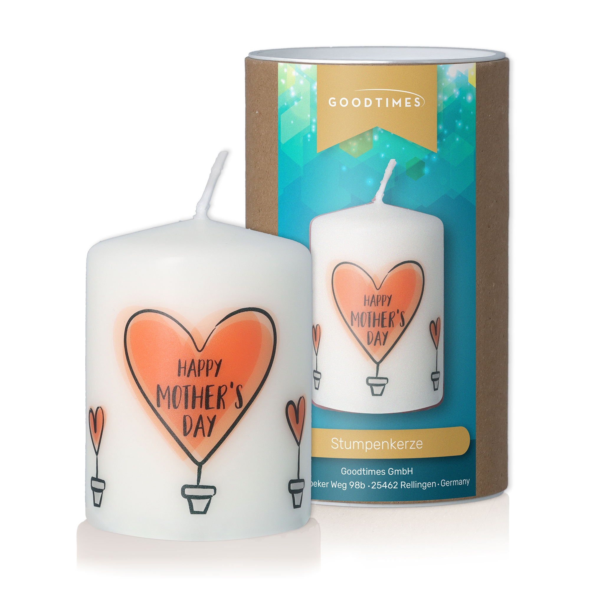 Stumpenkerze Weiß "Happy Mother's Day" Kerze