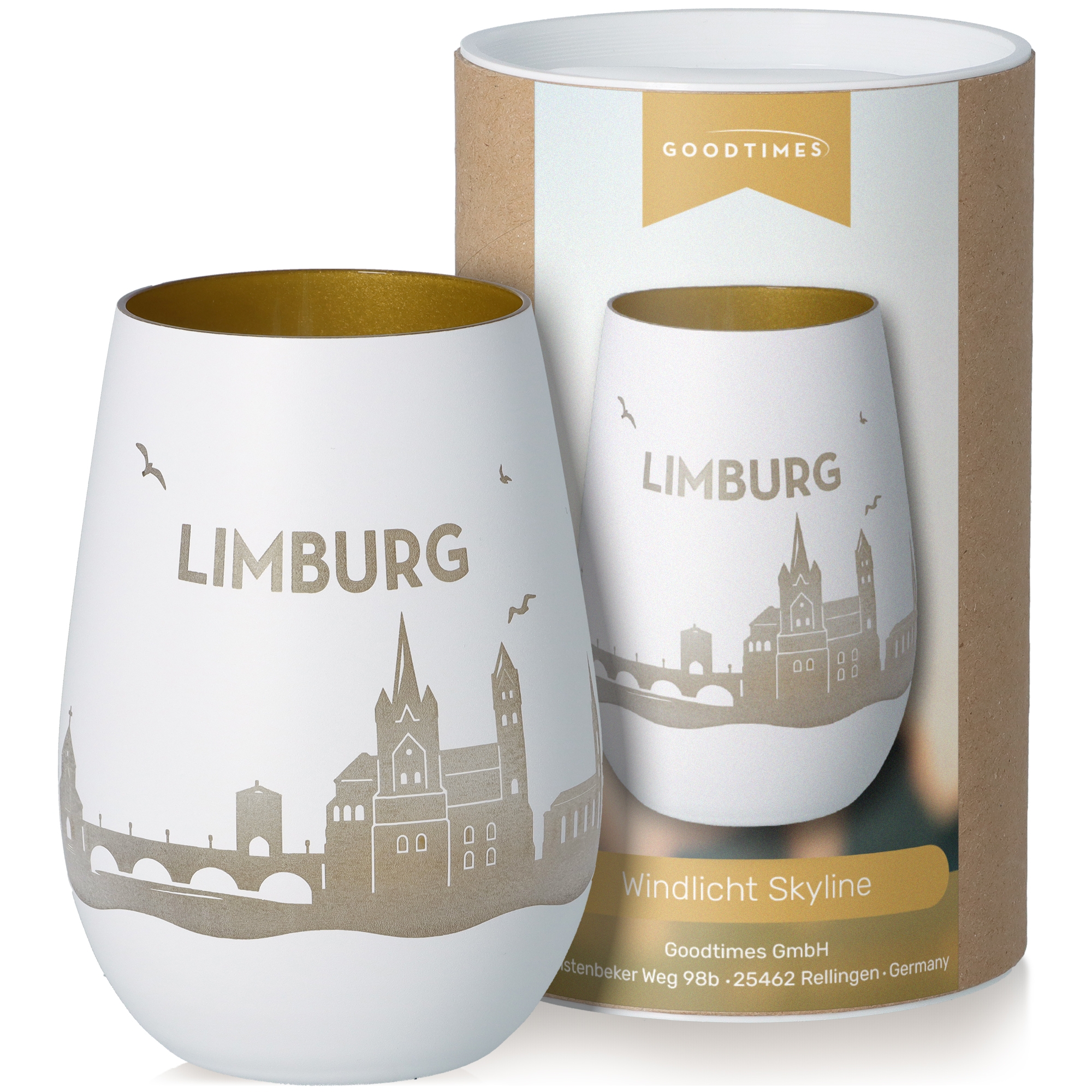 Windlicht Skyline Limburg Töpferei, Tasse, Porzellan, Glas