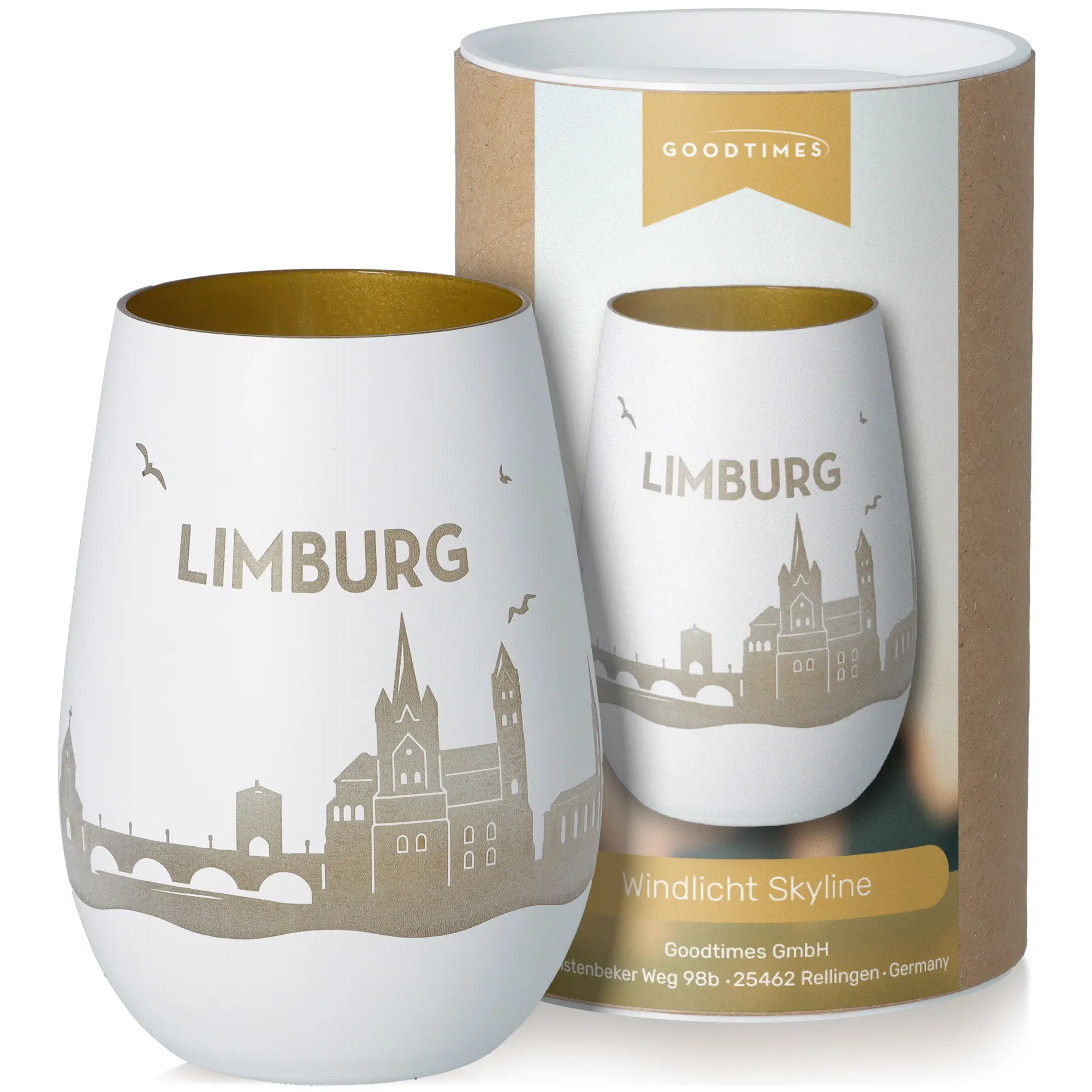 Windlicht Skyline Limburg Töpferei, Tasse, Porzellan, Glas
