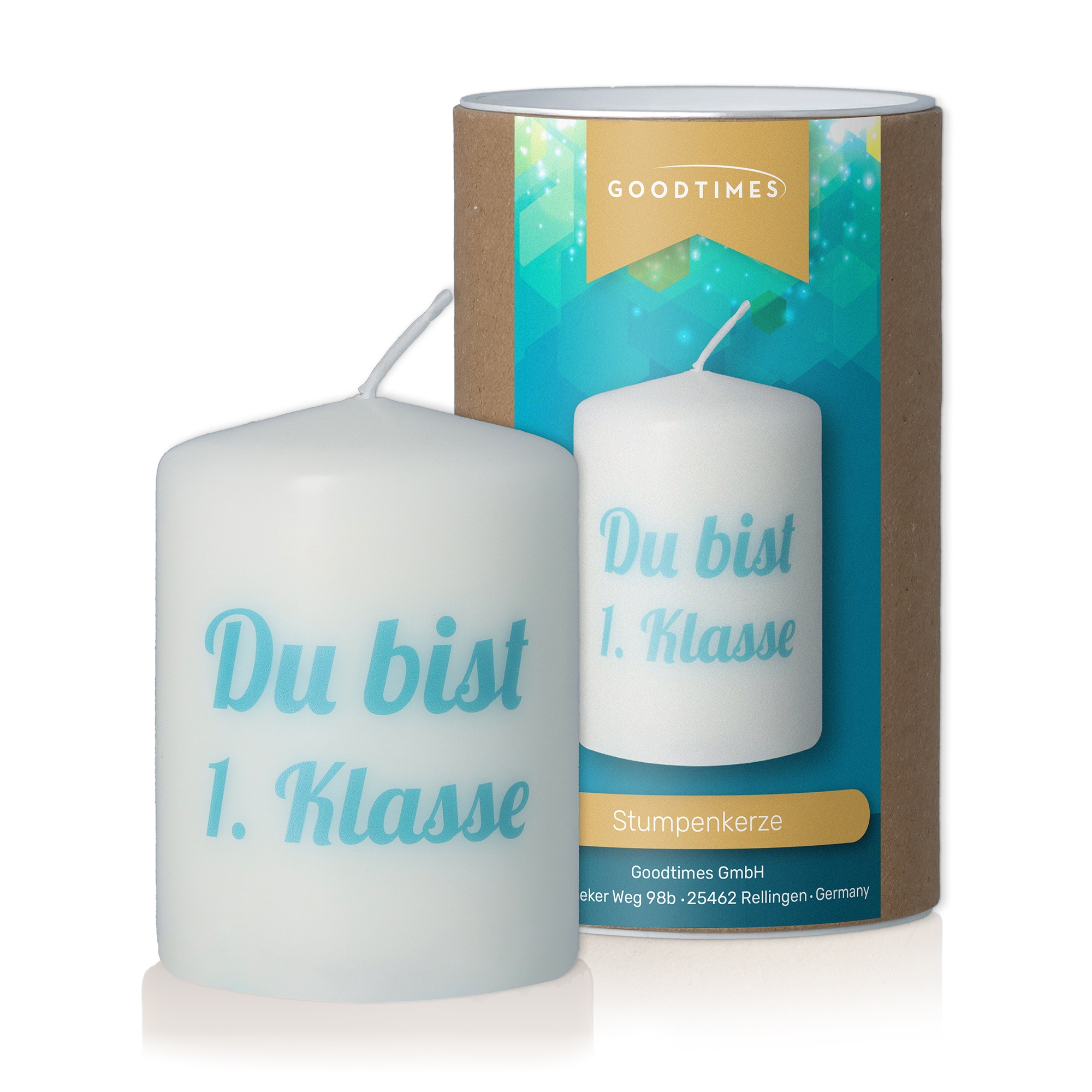 Stumpenkerze Weiß "Du bist 1. Klasse" Kerze