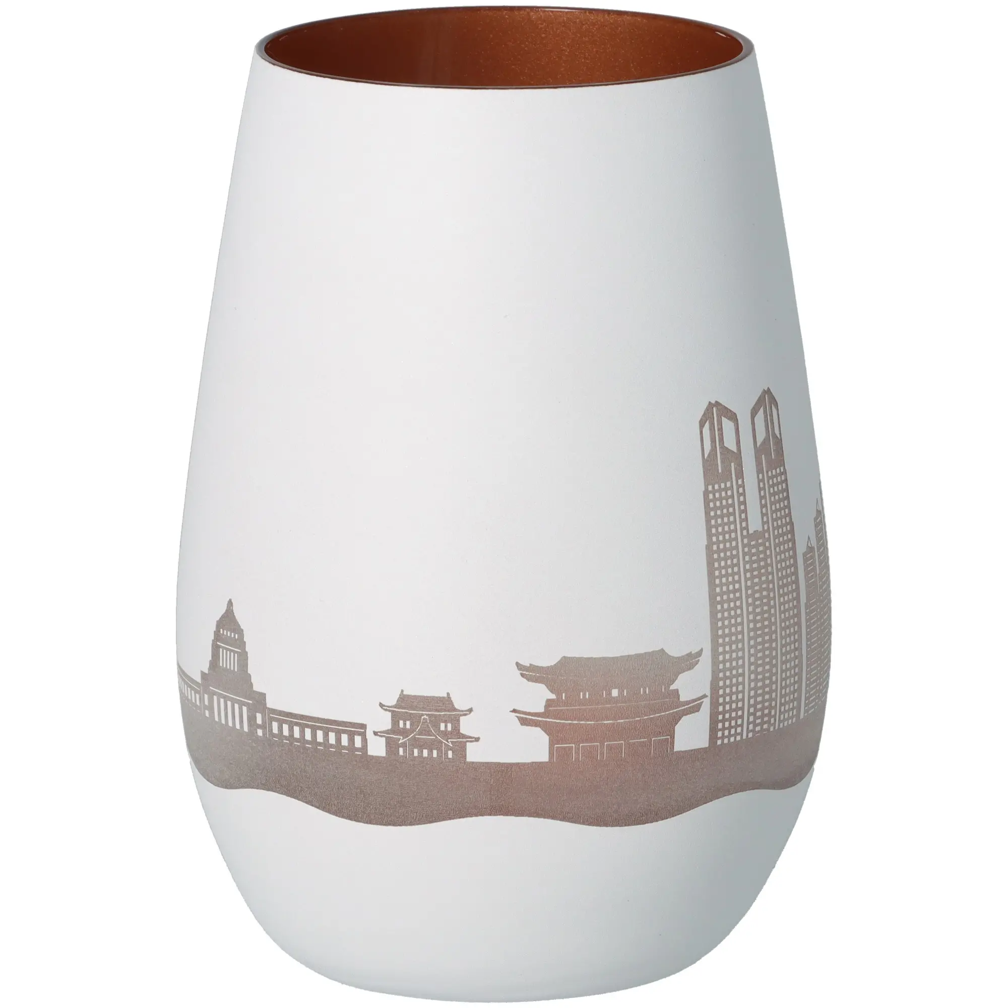 vase, keramik, weiß, stadt skyline, braun innen