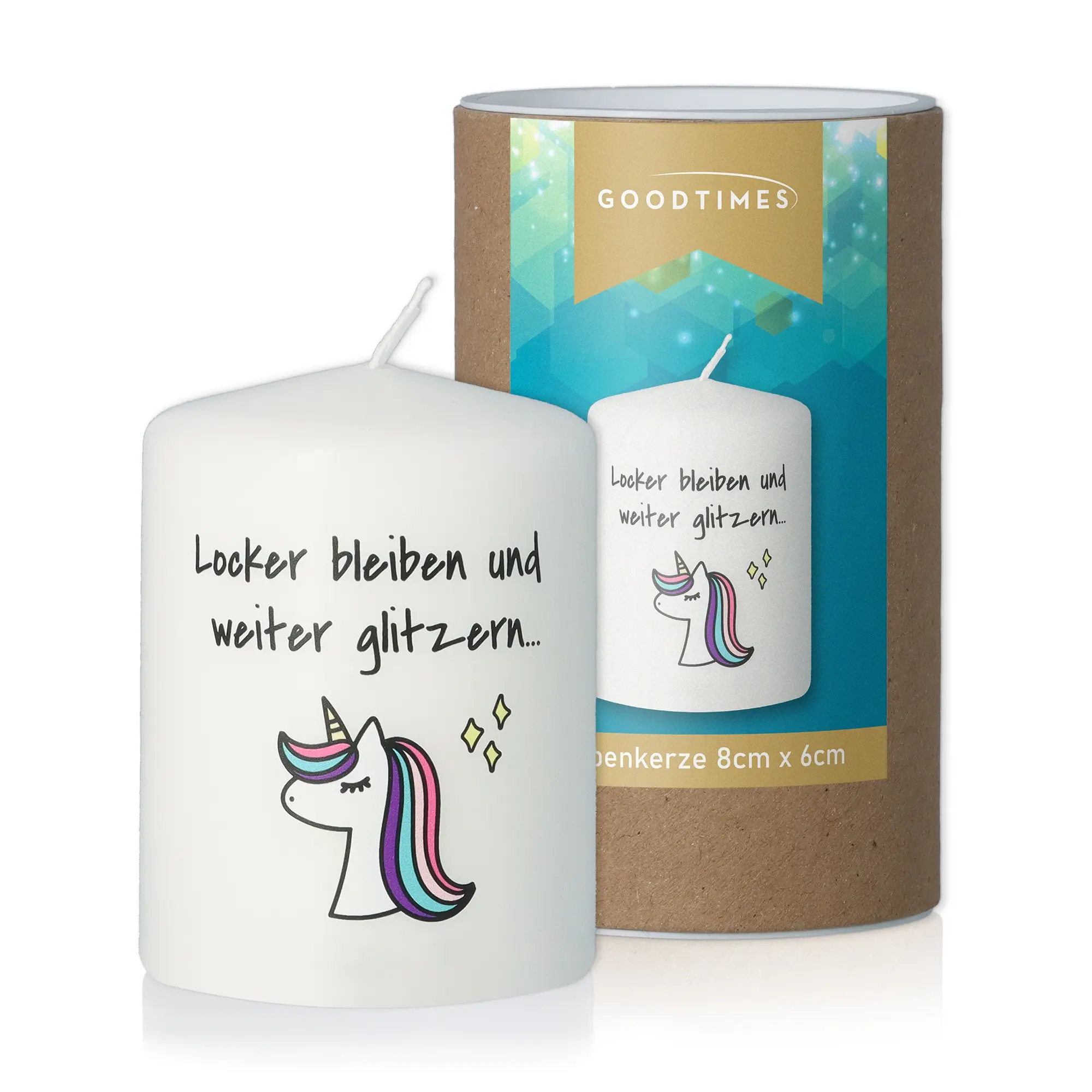 Stumpenkerze "Einhorn Glitzer"