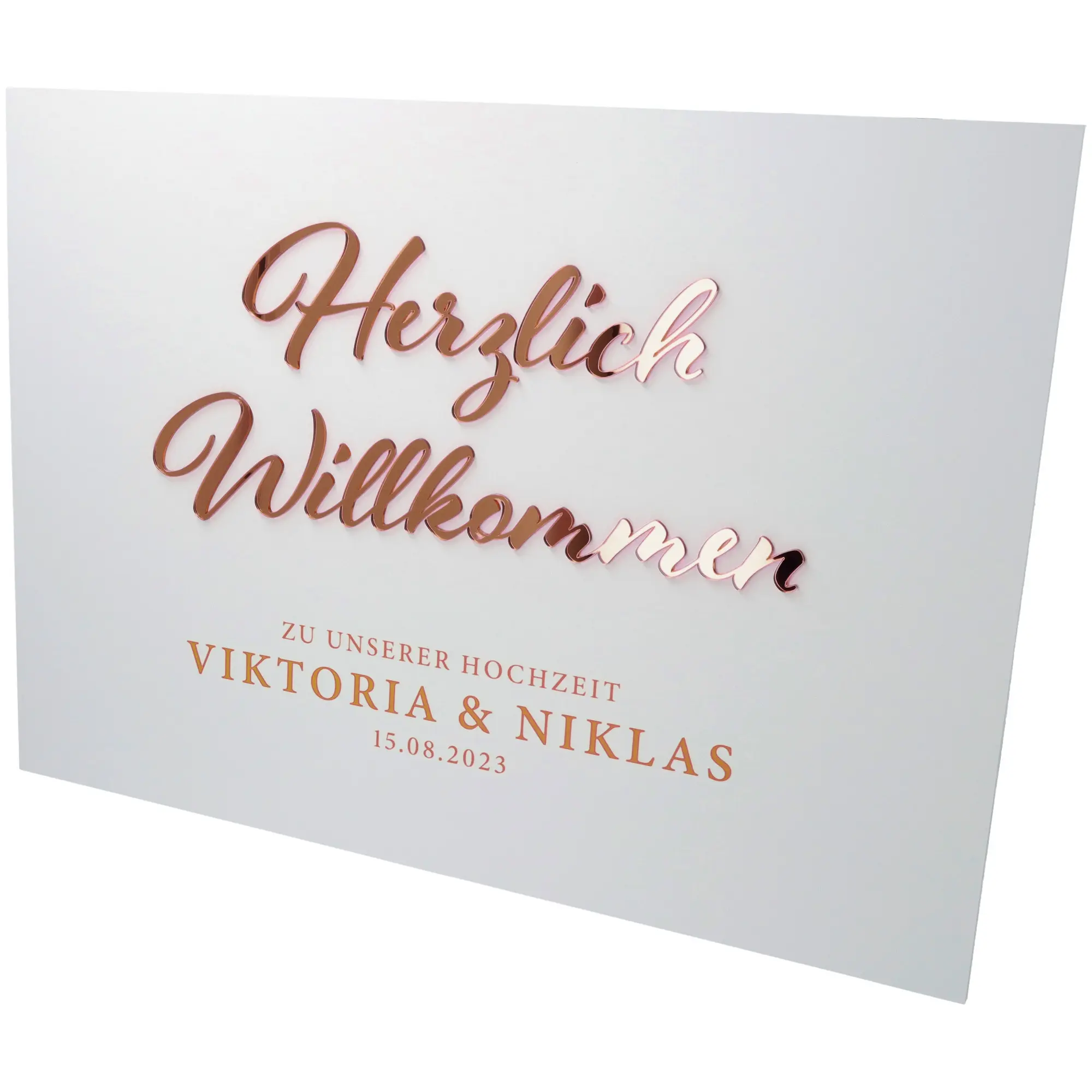 Willkommensschild Hochzeit Rosé Gold groß