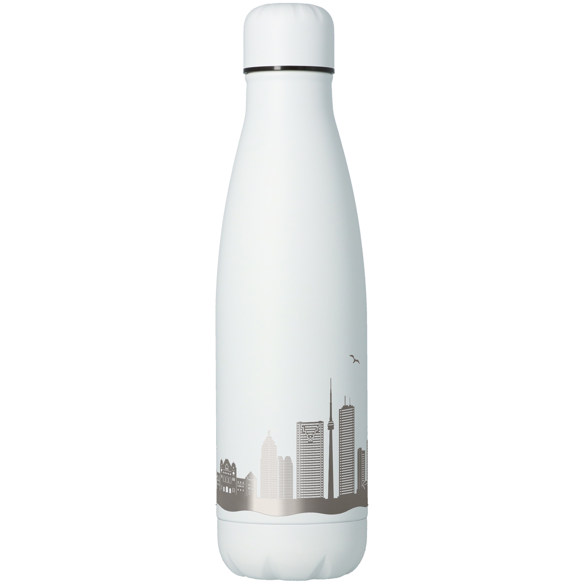 Thermosflasche, Wasserflasche, Aluminium/Metall, Städtisches Muster, weiße Farbe