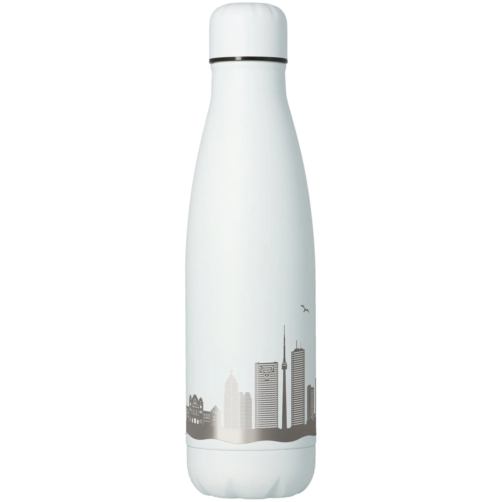 Thermosflasche, Wasserflasche, Aluminium/Metall, Städtisches Muster, weiße Farbe