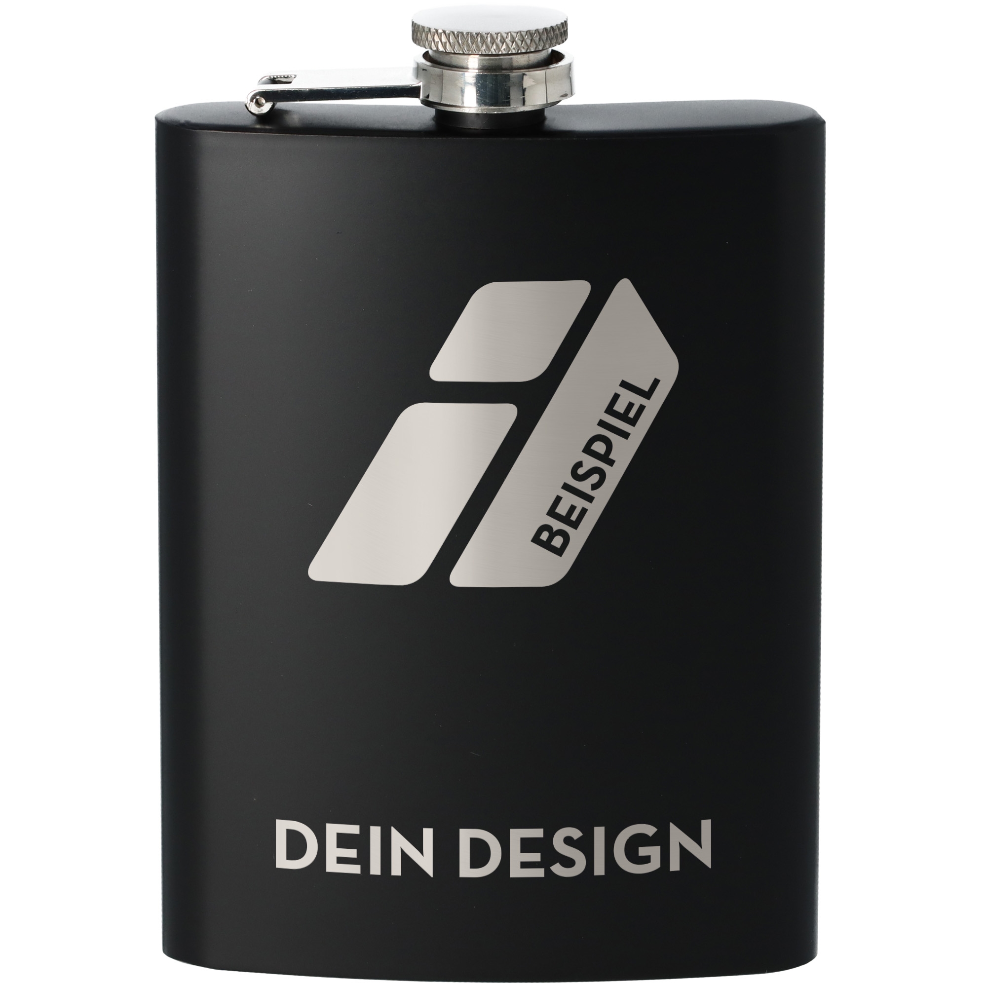 Flachmann Dein Design Schwarz mit Gravur Flasche, Rasierwasser