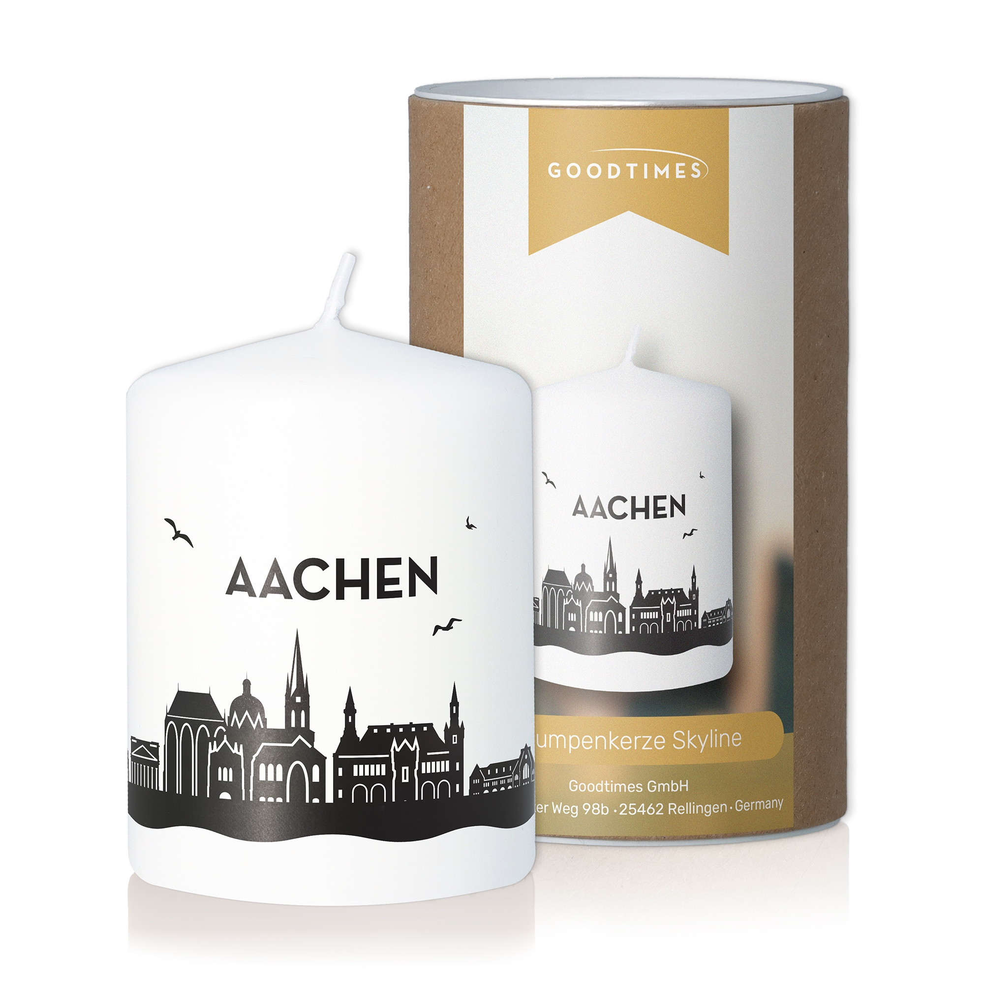 Gewürzkerze, Duftkerze, White Candle, Stadt Silhouette, Aachen