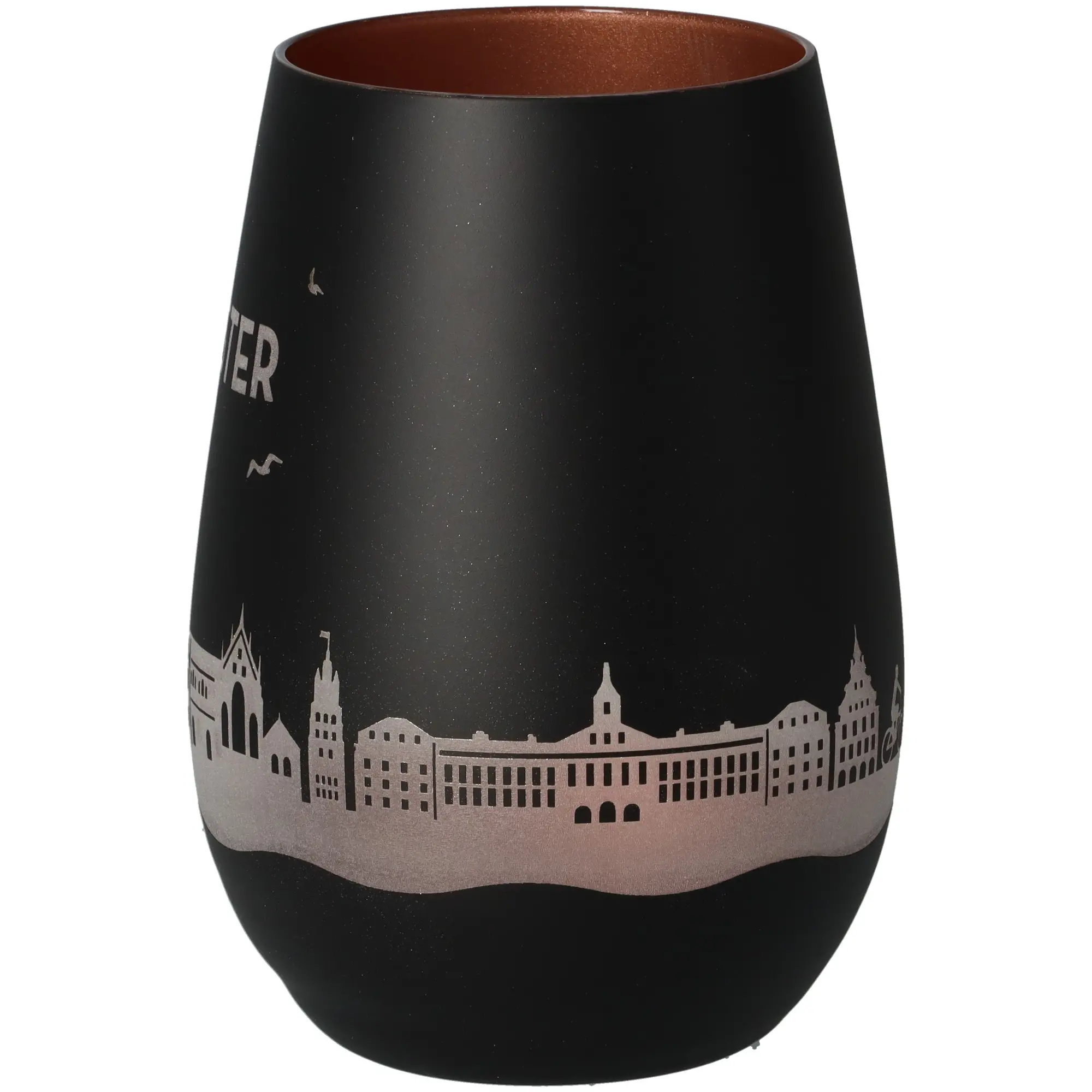 vase, schwarze Vase, Stadt-Silhouette, Silberdruck, matt finish