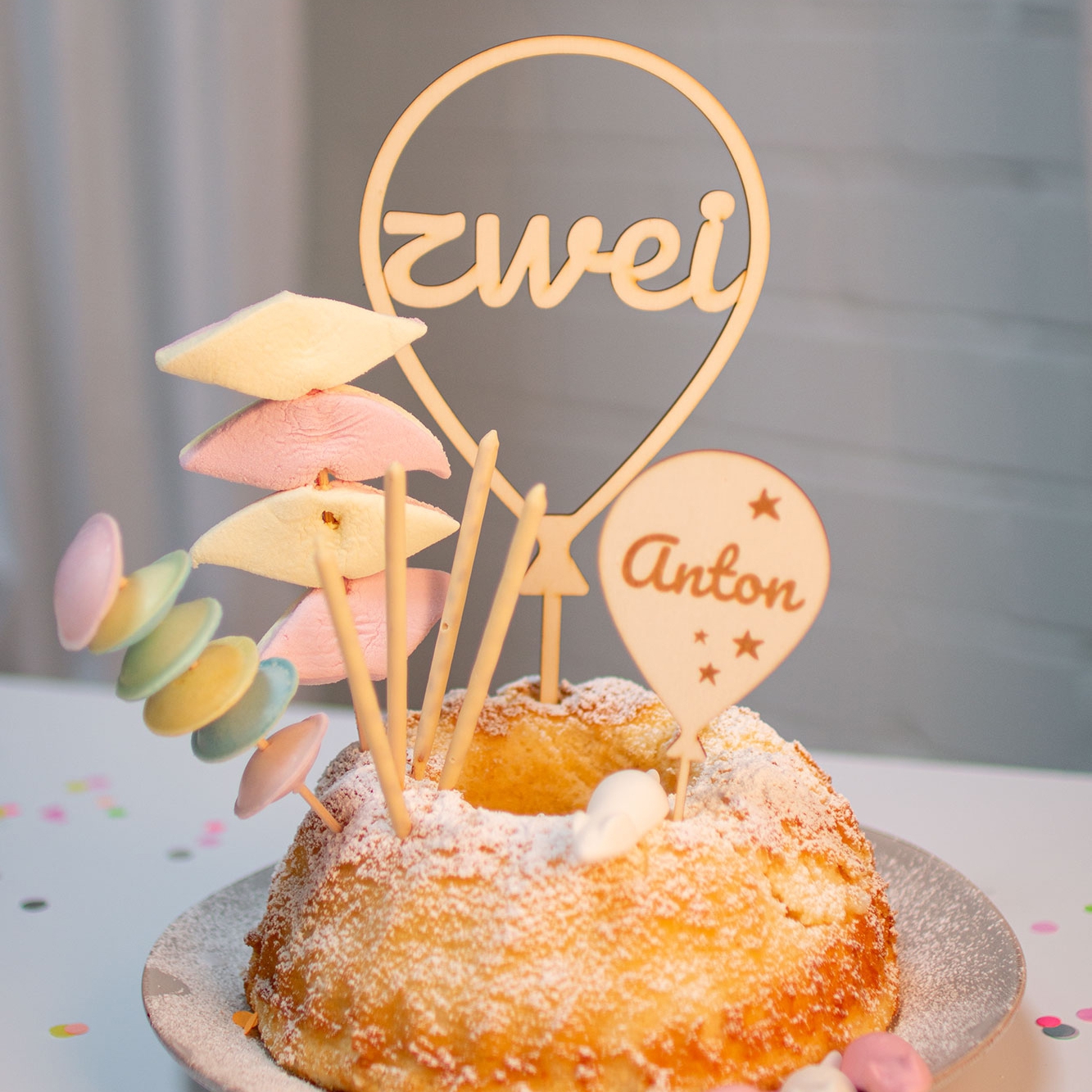 Cake Topper Ballon mit Sternen Zahl 2