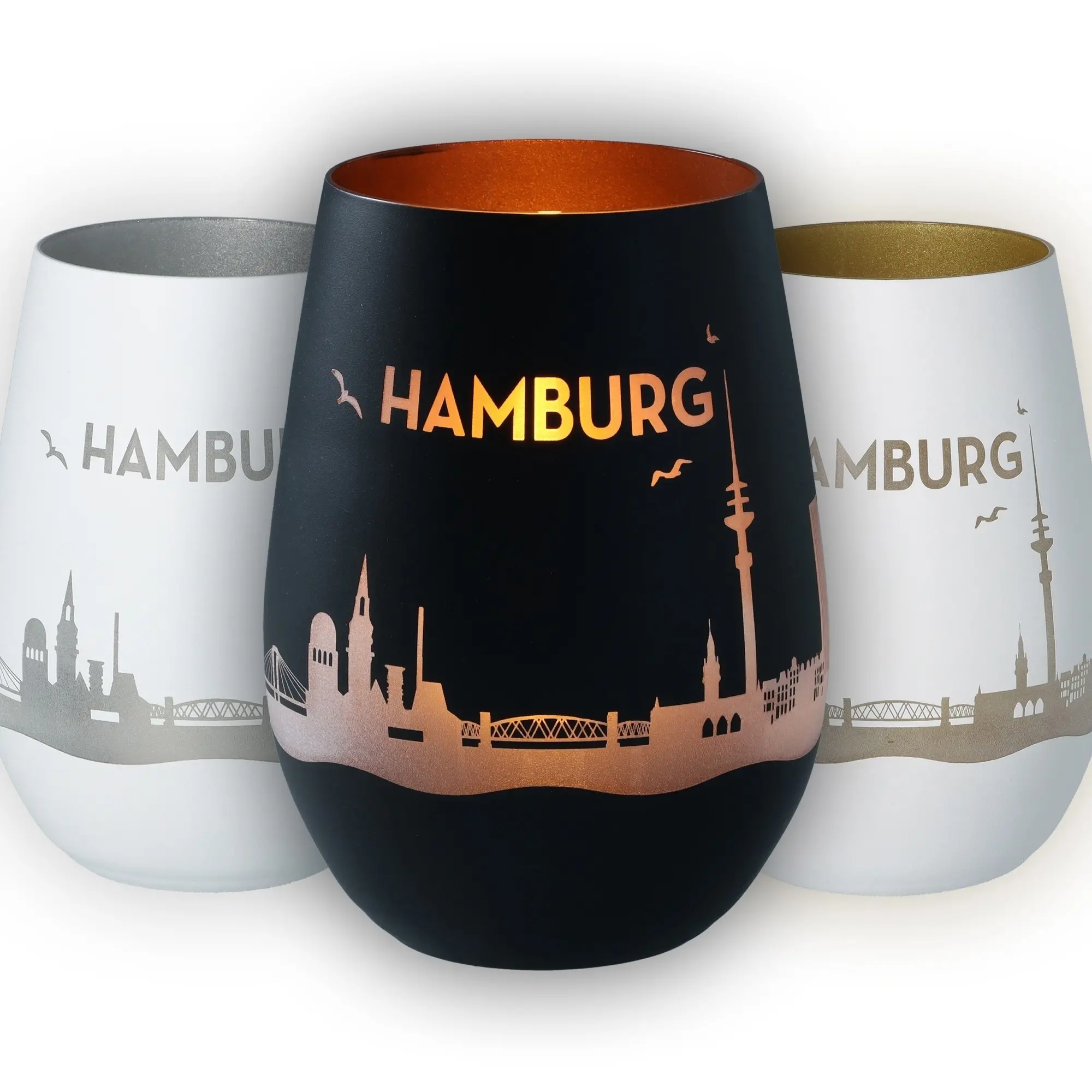 Kunststoffbecher, Hamburg-Design, Städtische Silhouette, Kupferfarben, Becher-Set