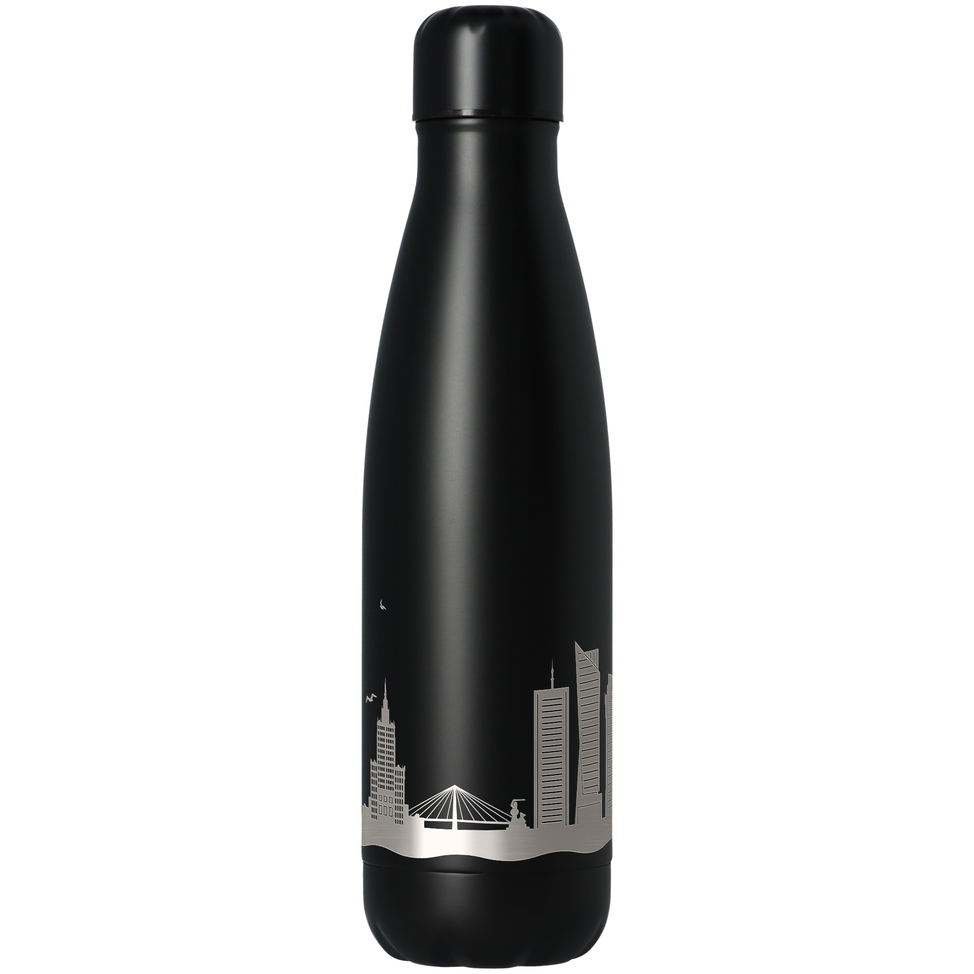 Thermosflasche, Stahl, Schwarz, Stadtmotiv, Getränkeflasche