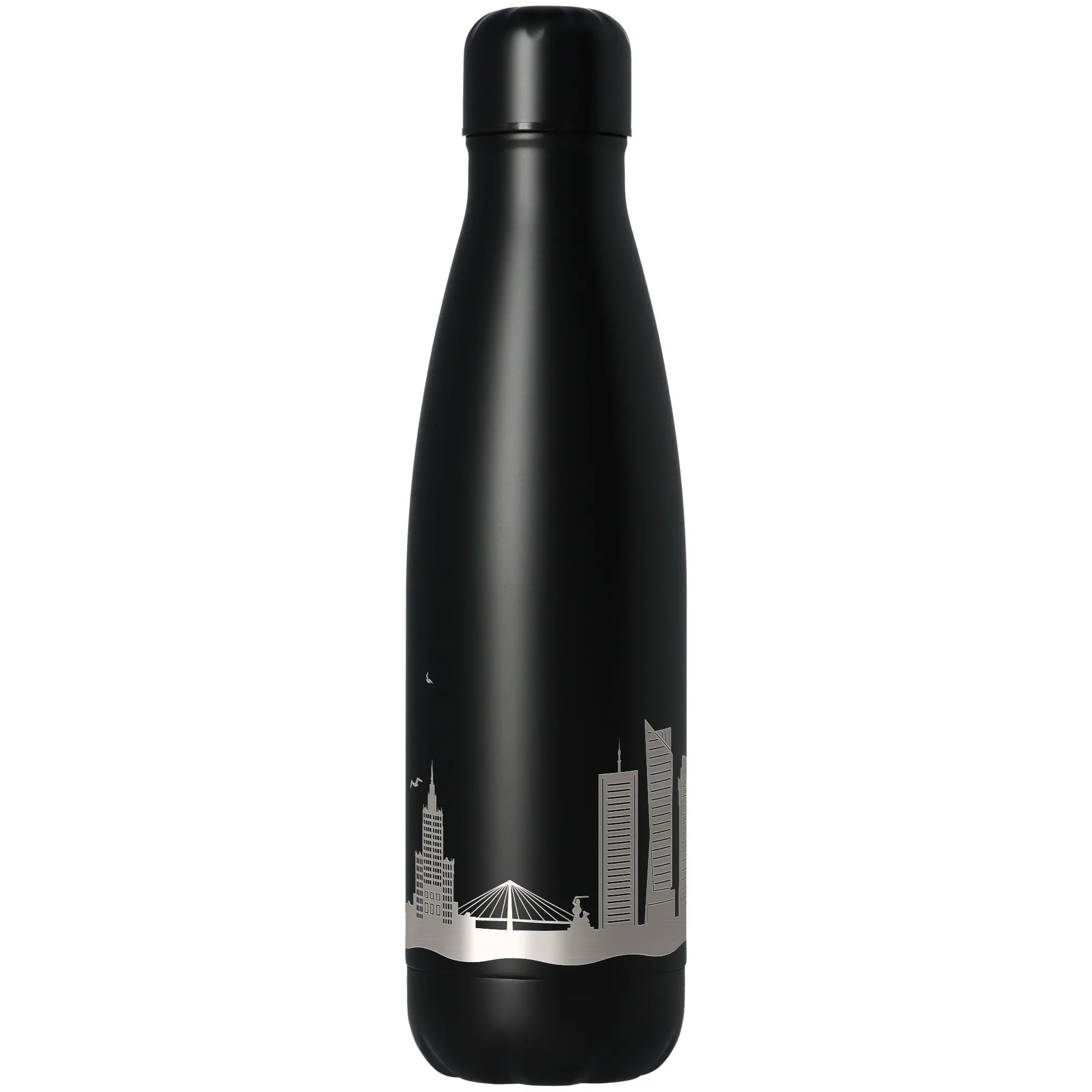 Thermosflasche, Stahl, Schwarz, Stadtmotiv, Getränkeflasche