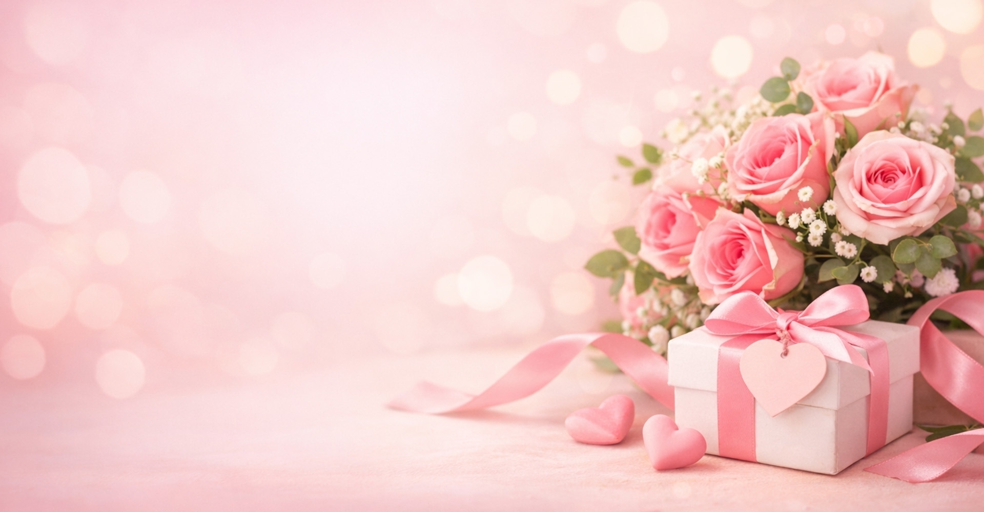 rosen, blumenstrauß, pink, geschenkkarton, seilband