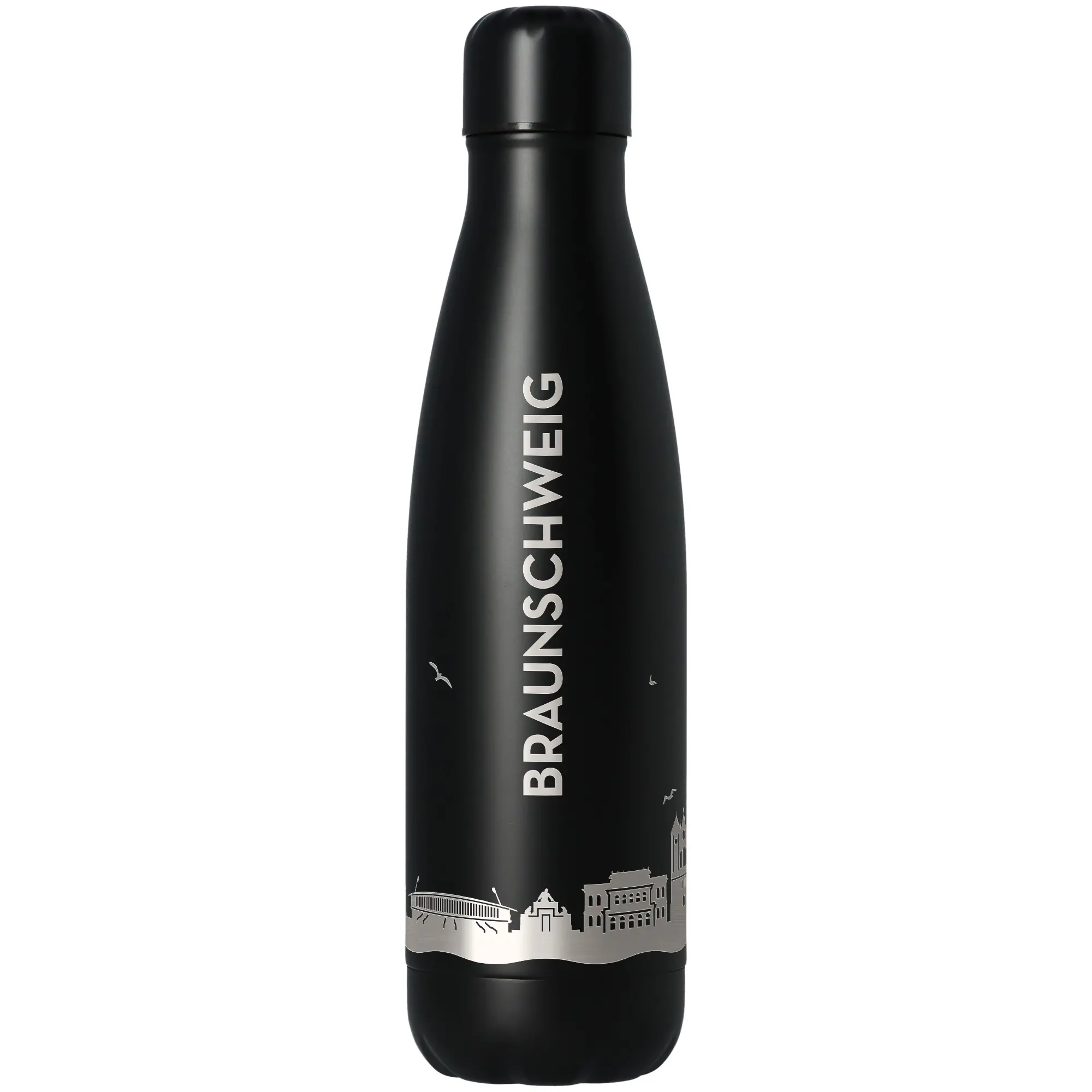Thermos, Wasserflasche, Edelstahl, Schwarz, Stadt-Silhouette