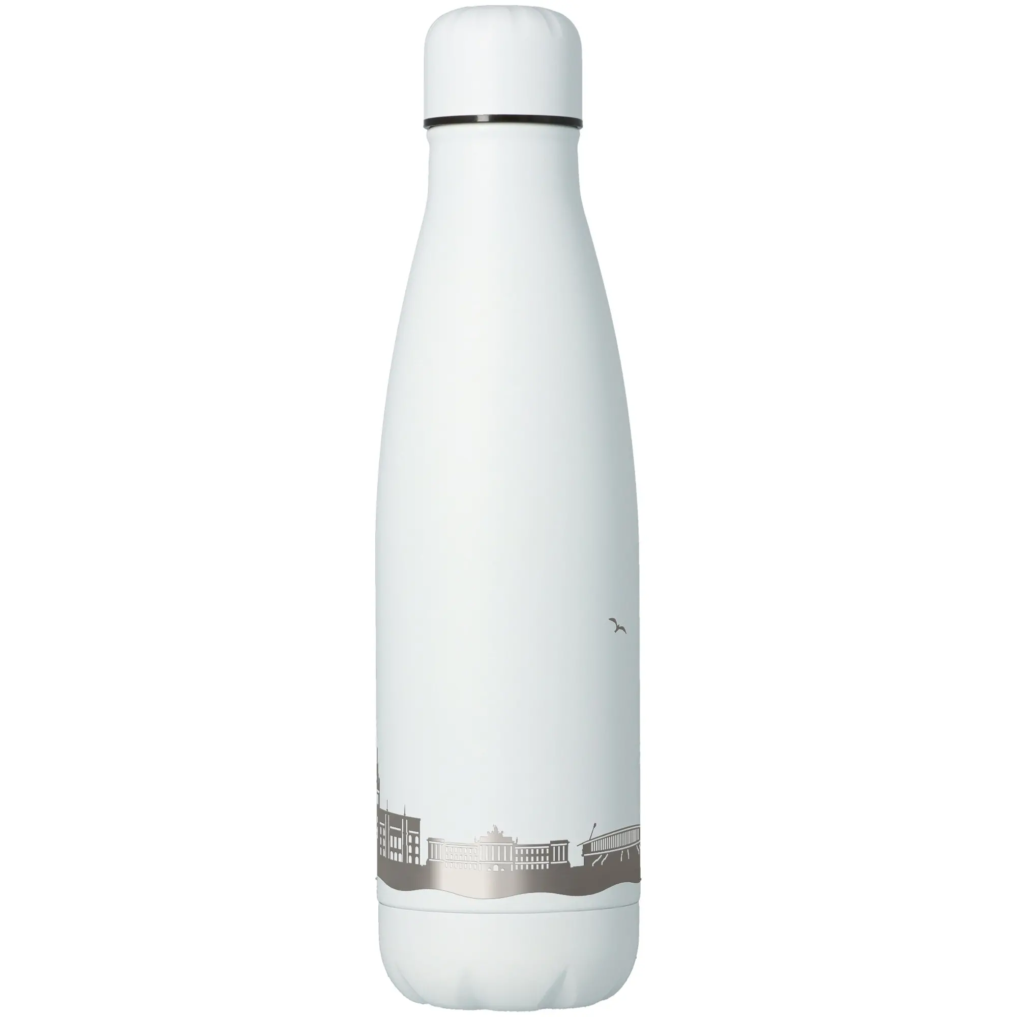 Thermos, Edelstahl, Weiß, Flasche, Stadtansicht-Design