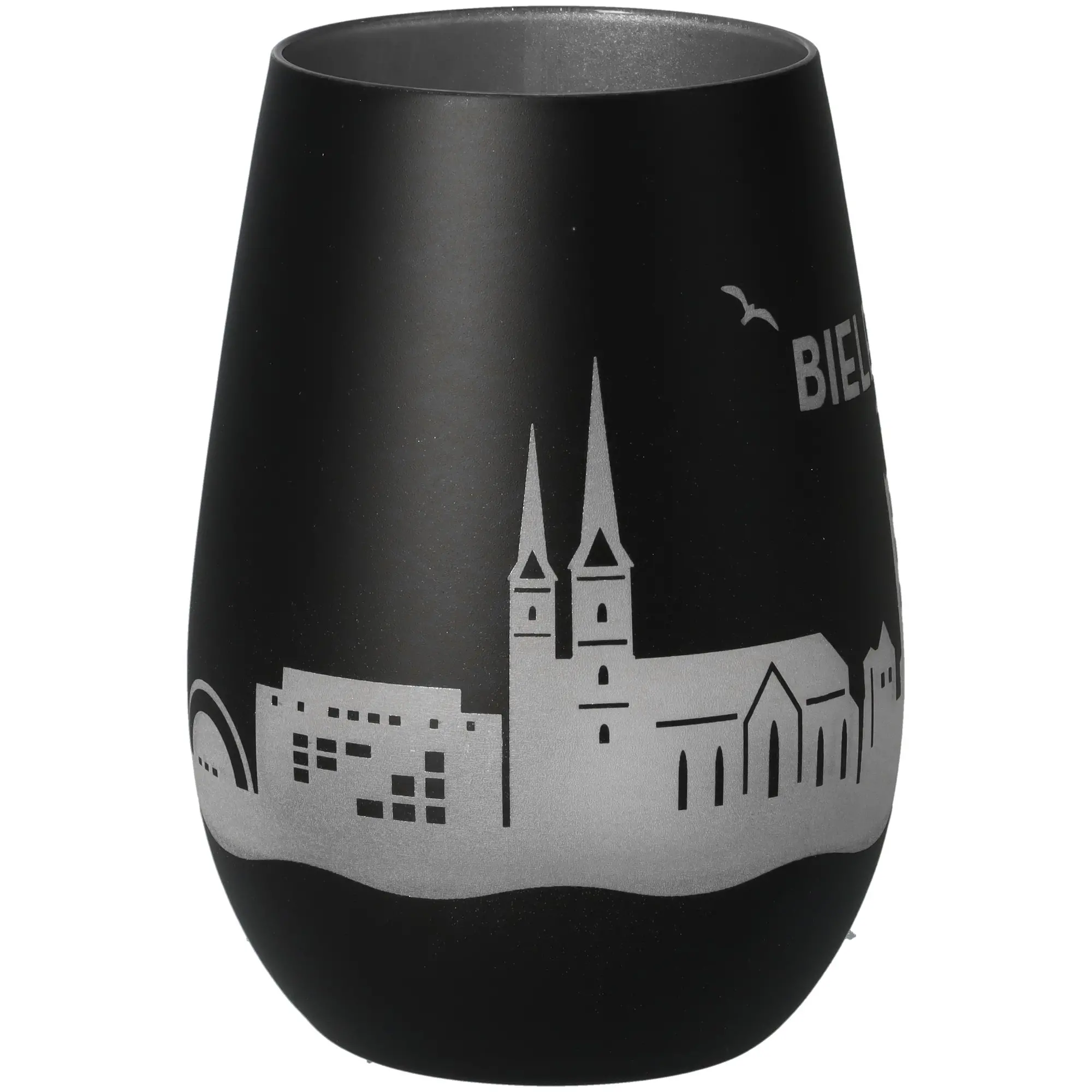 Vase, Schwarz, Silber-Print, Stadt-Silhouette, Kegelform