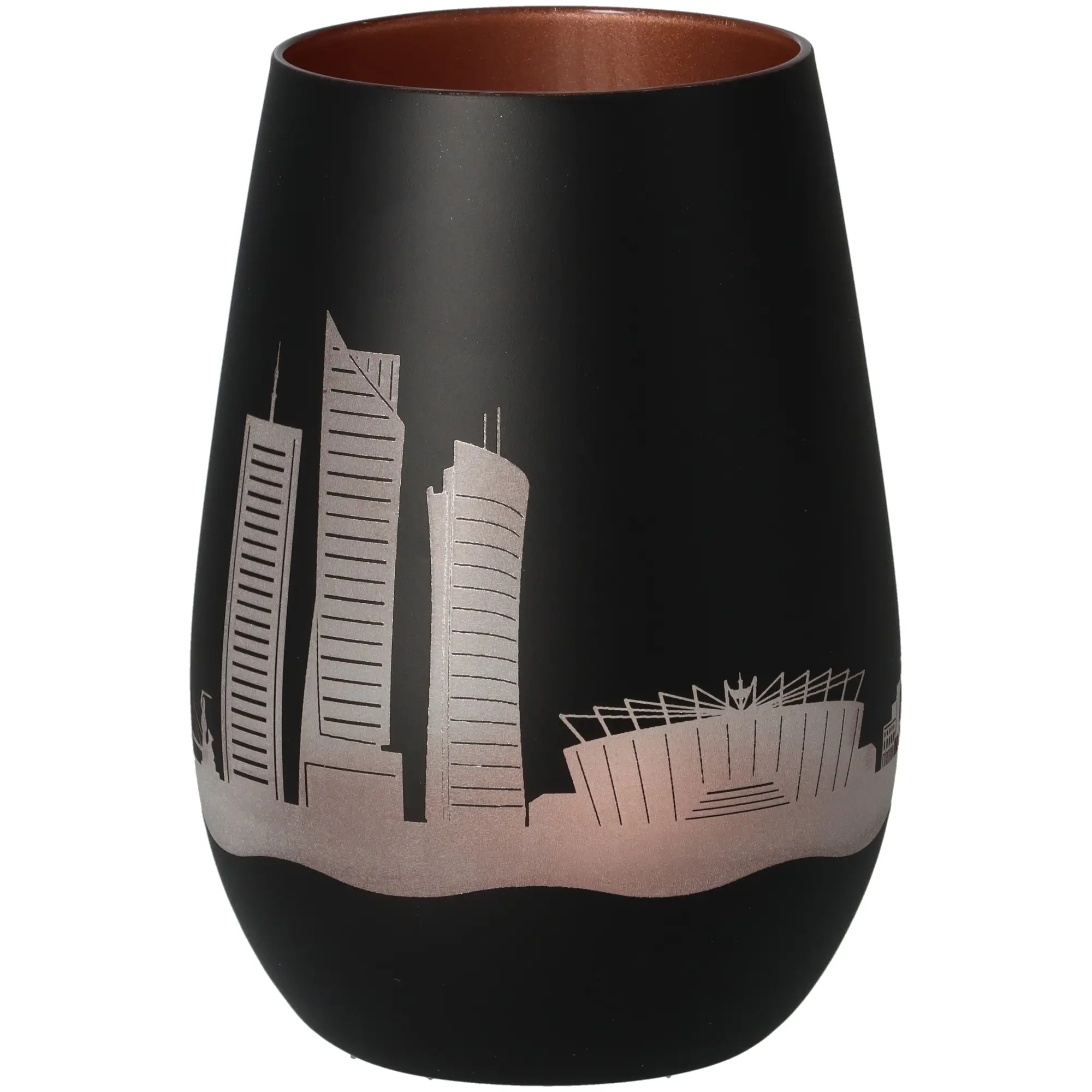 Vase, Schwarz, Stadt-Silhouette, Keramik, Matt
