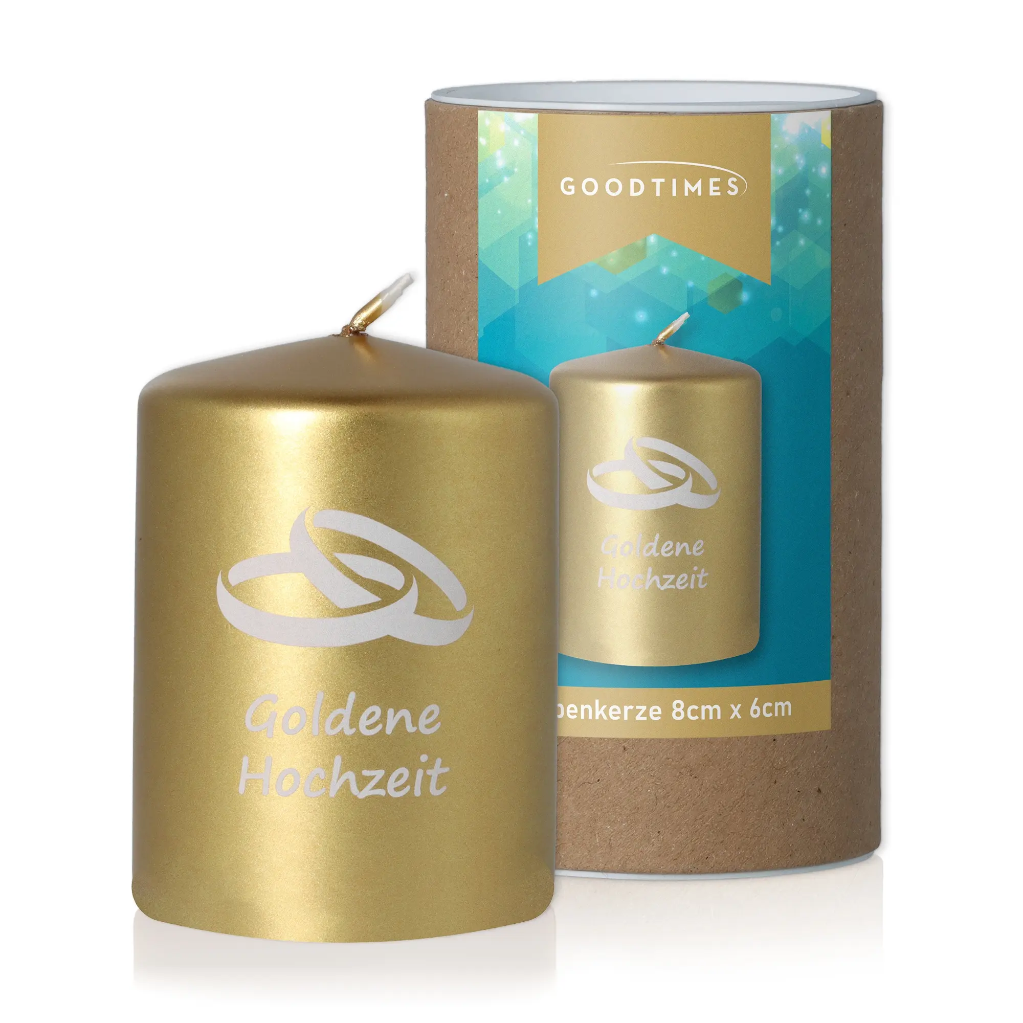 Stumpenkerze Metallic "Goldene Hochzeit"