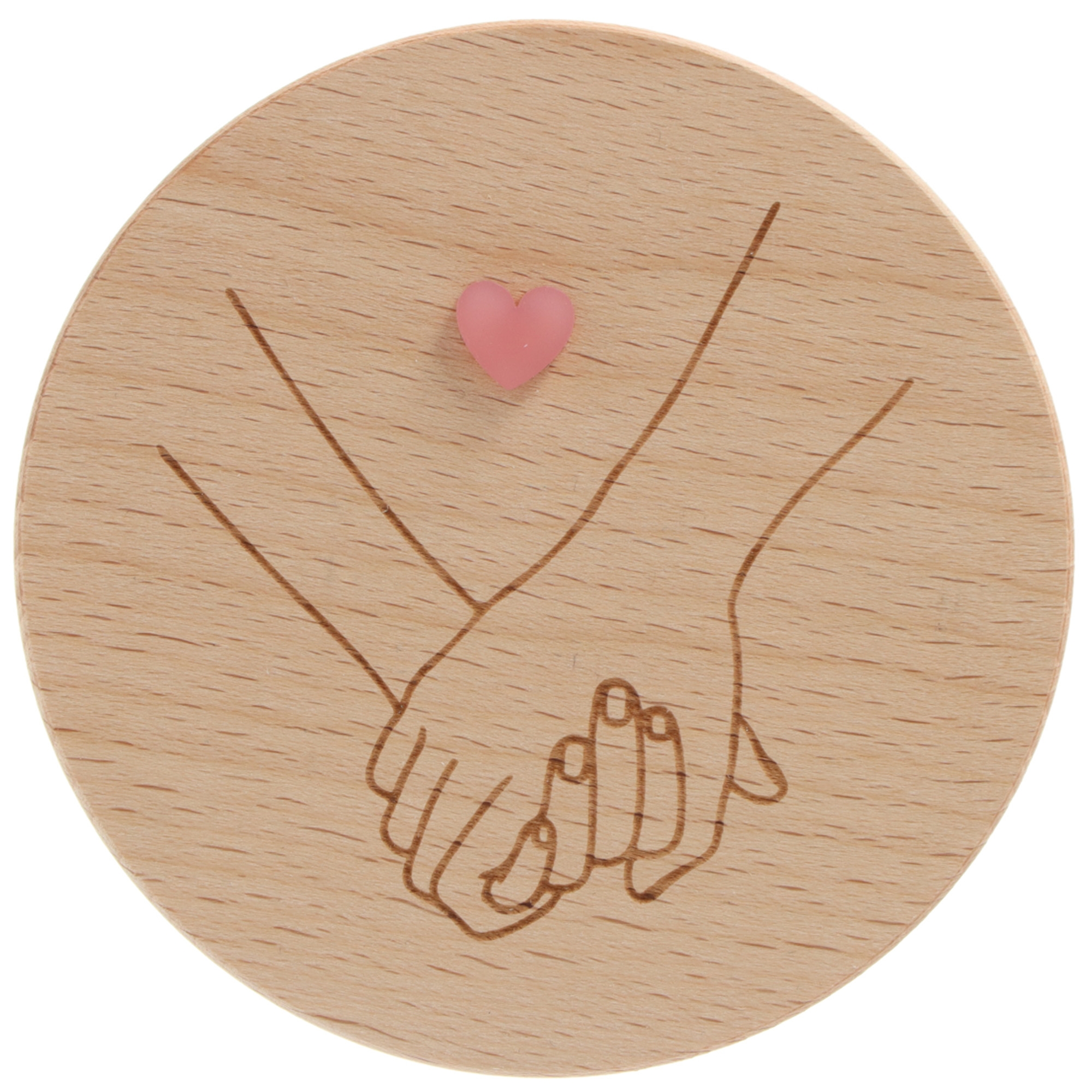 Holzuntersetzer, Hand in Hand, Herz, Paarbindung, Holzdetail