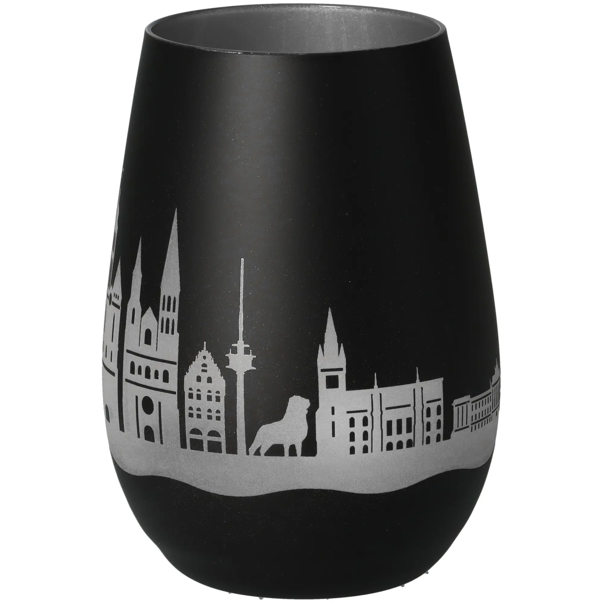 Vase, Schwarz, Silber, Stadt-Silhouette, Matt