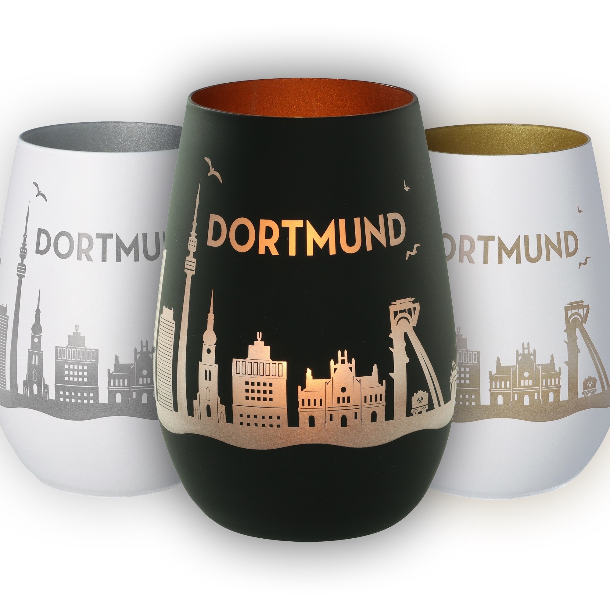 Dortmund, Glasbecher, Trinkbecher, Stadtmotiv, Kupferfarben