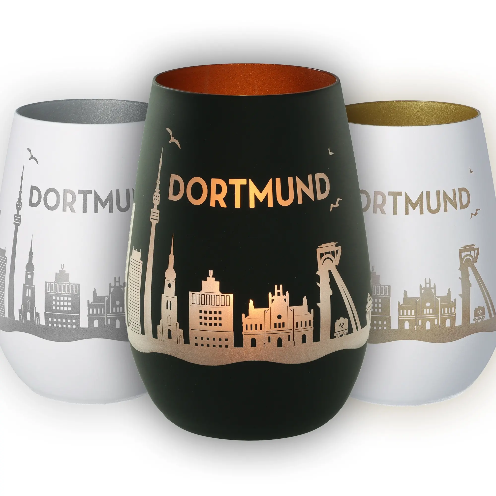 Dortmund, Glasbecher, Trinkbecher, Stadtmotiv, Kupferfarben