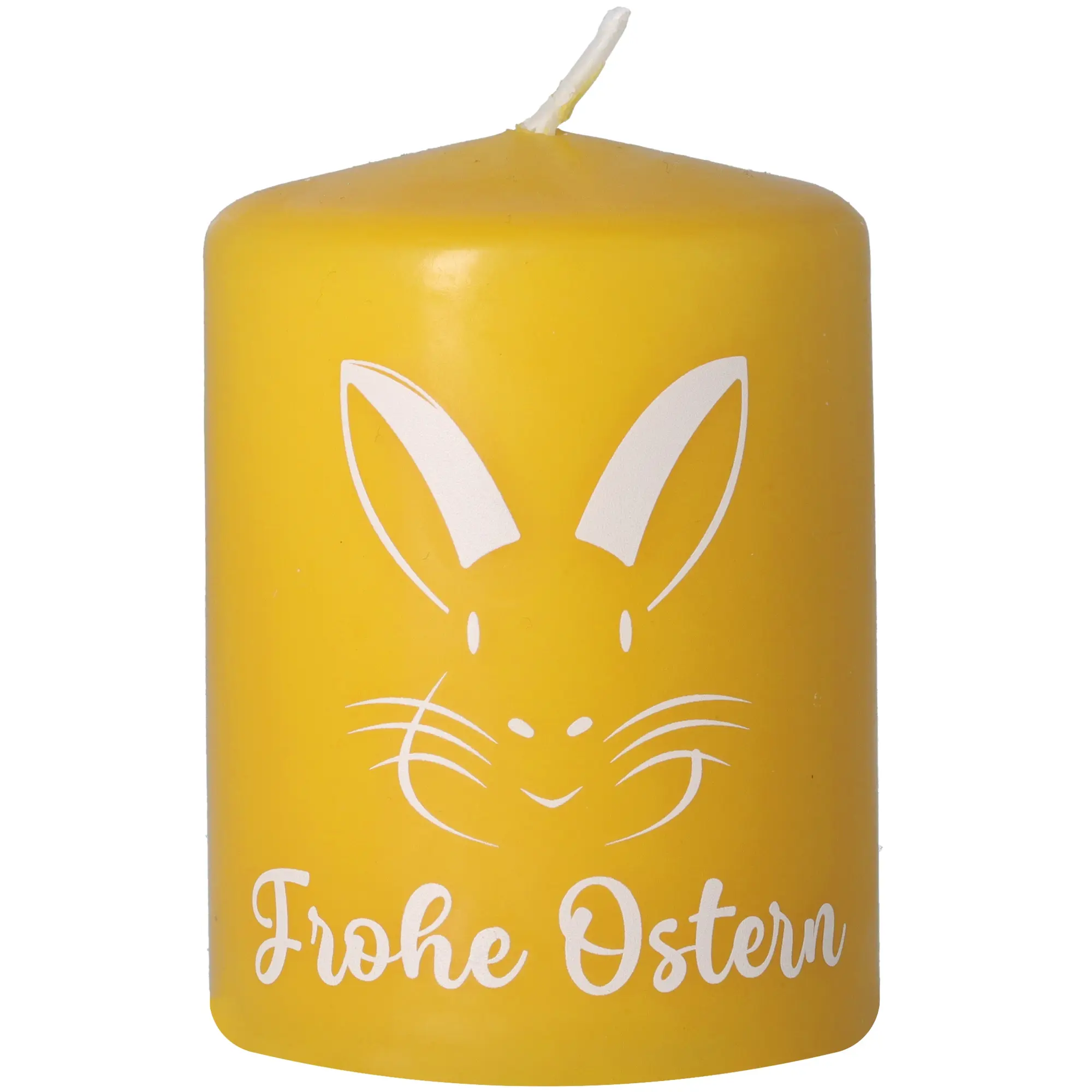 Stumpenkerze Gelb "Frohe Ostern"
