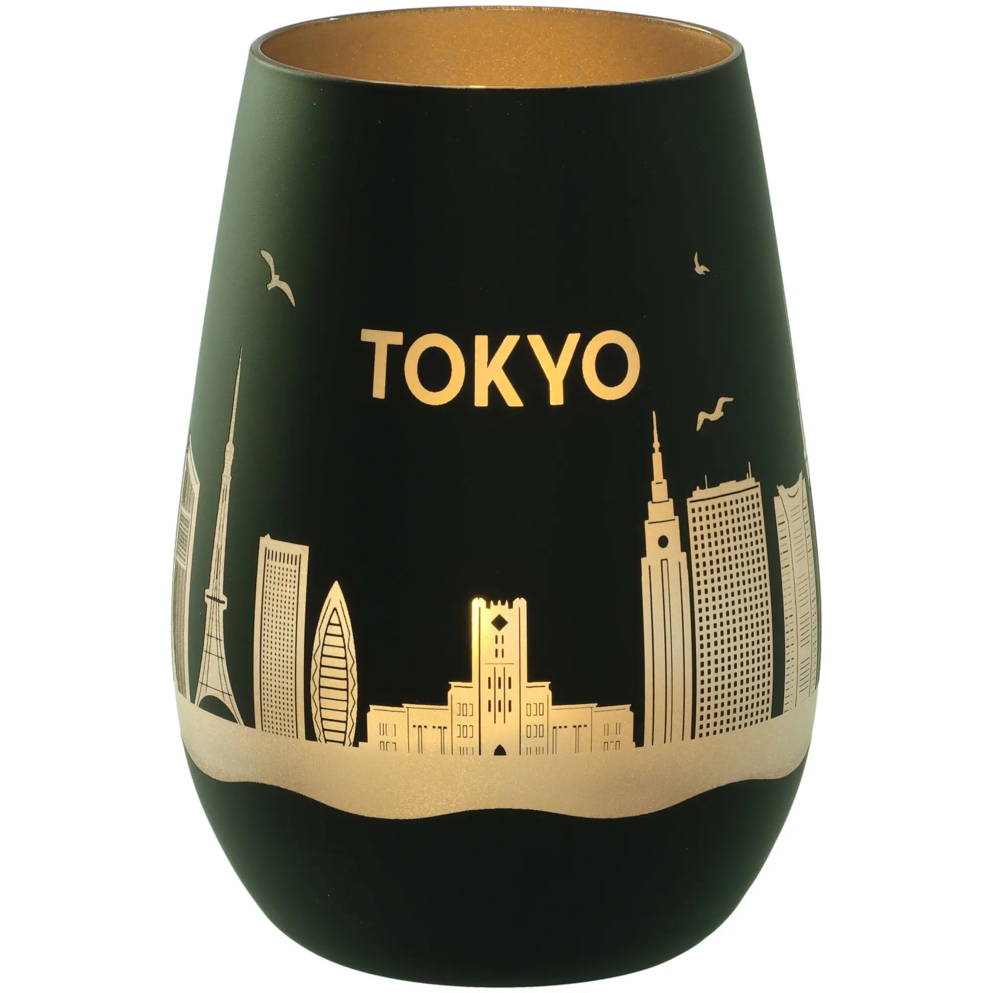 vase, glas, schwarz, gold, tokyo-skyline