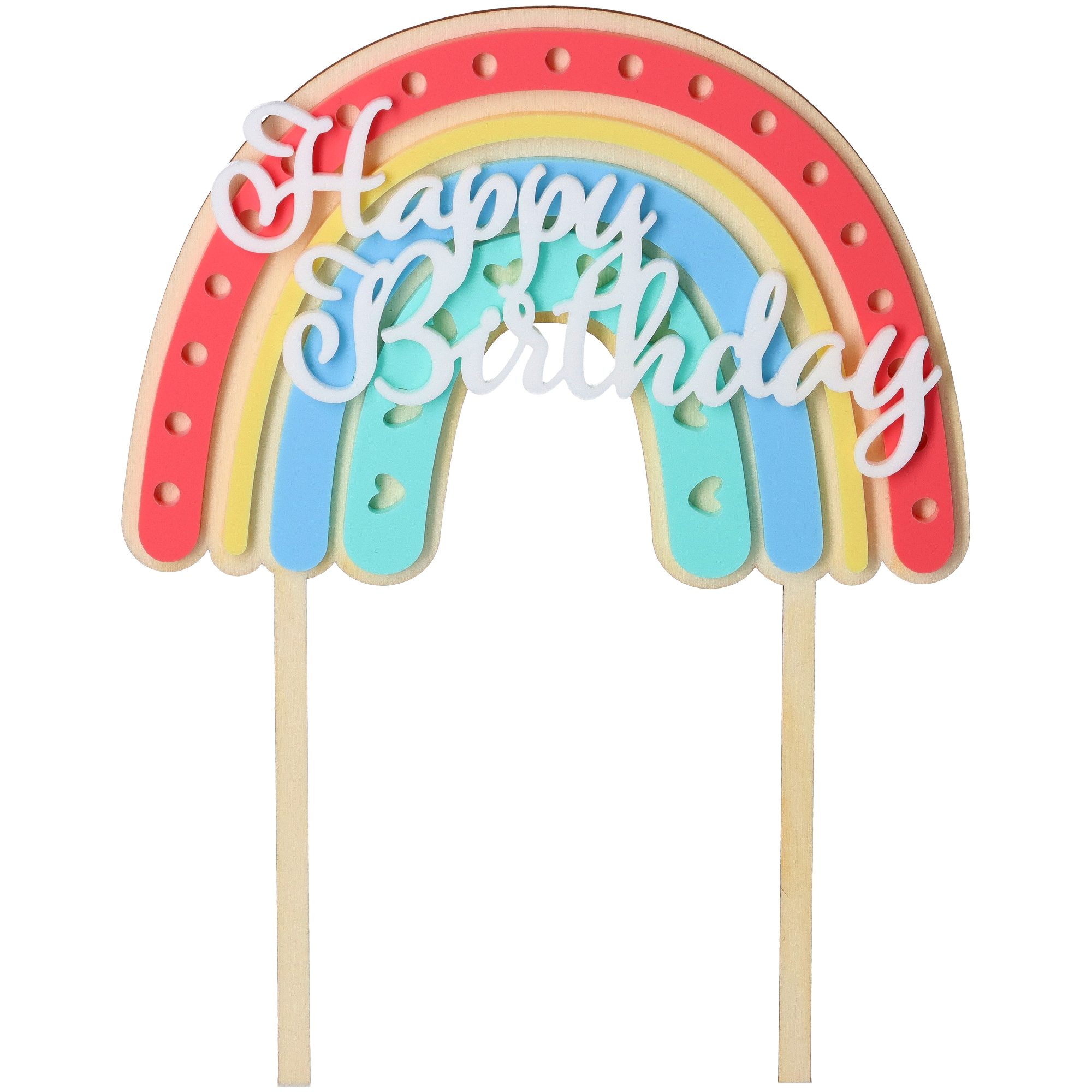 Cake Topper Regenbogen "Happy Birthday" mit Herzen