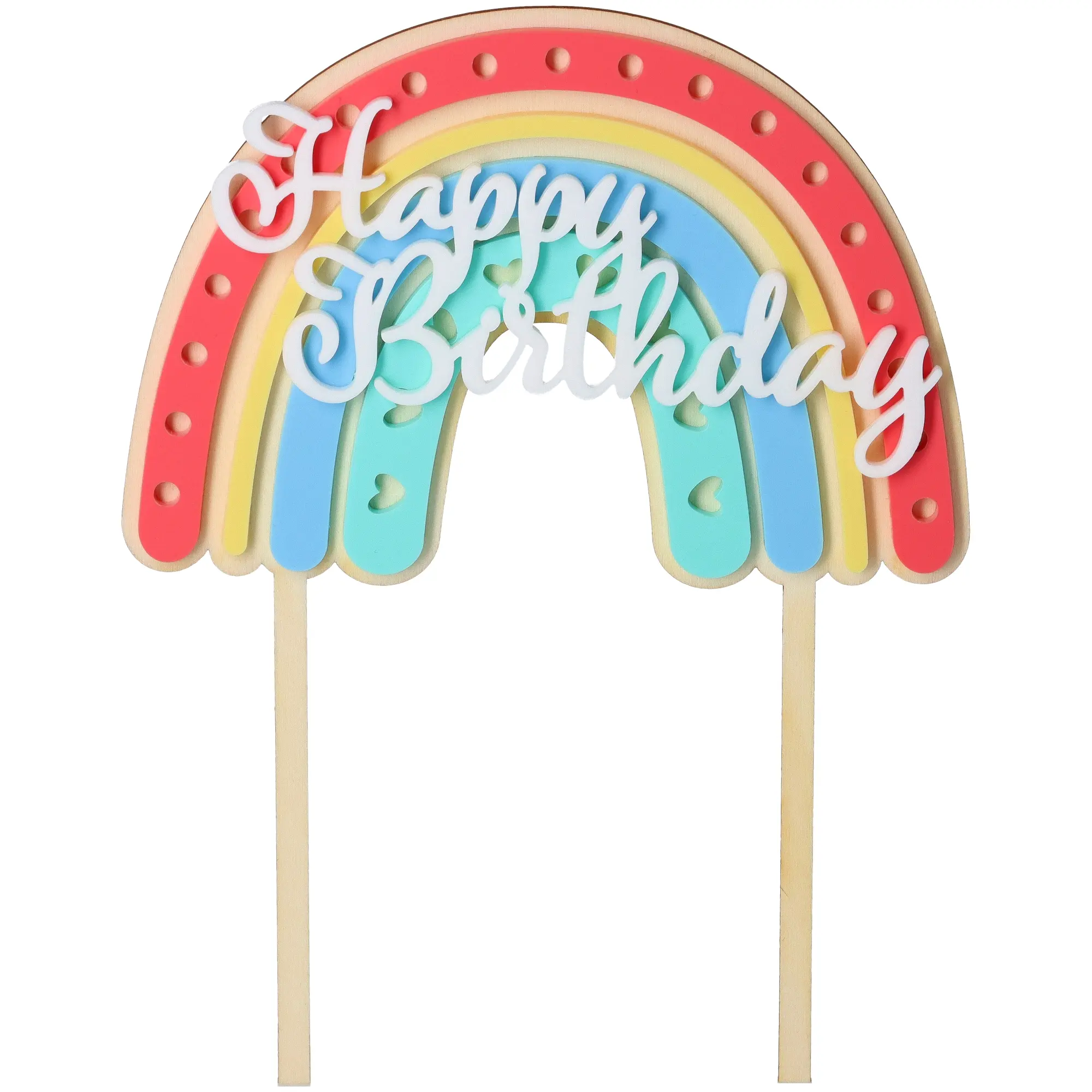 Cake Topper Regenbogen "Happy Birthday" mit Herzen