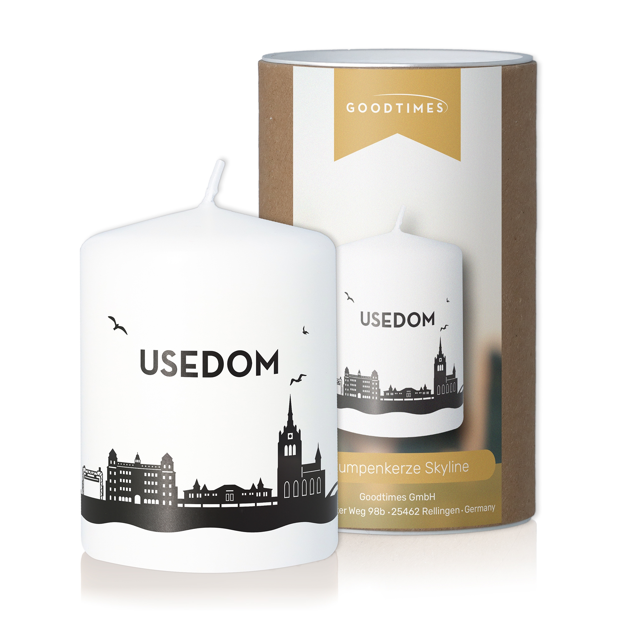 Stumpenkerze Skyline Usedom Kerze