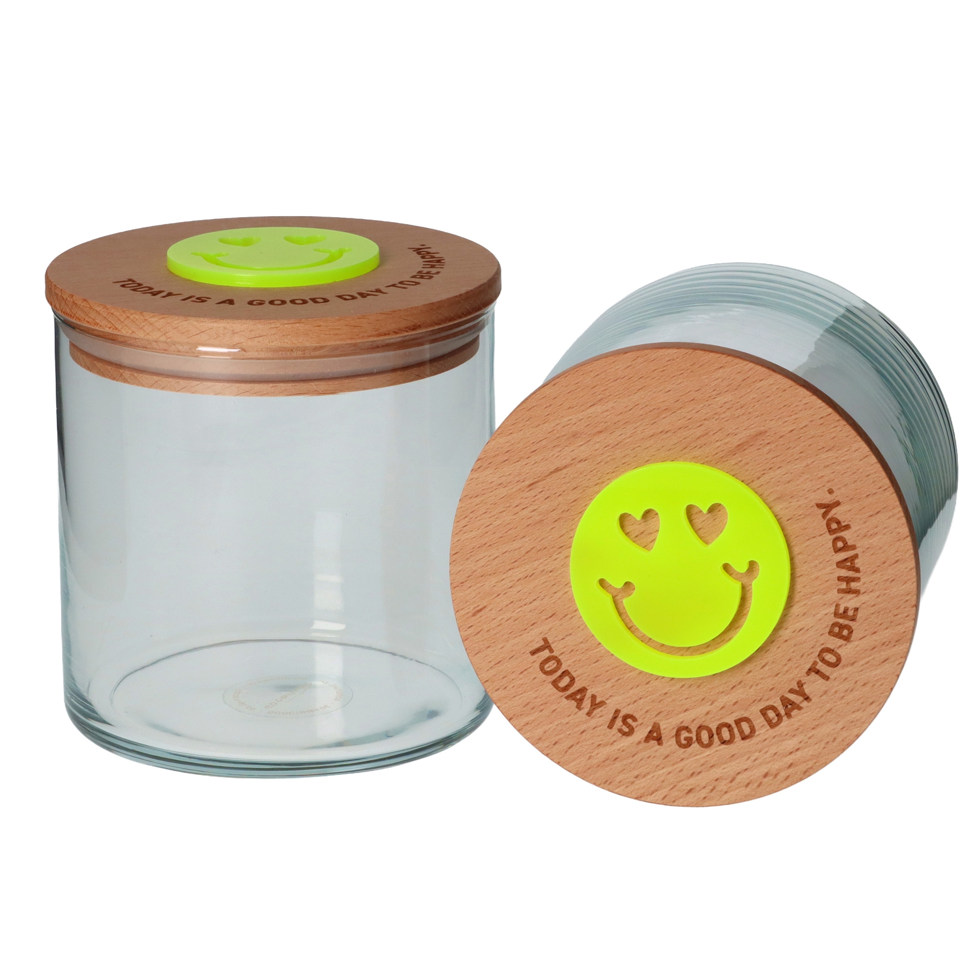 Geschenkglas "GOOD DAY" Neongelb Krug, Band, Kopf, Person, Gesicht