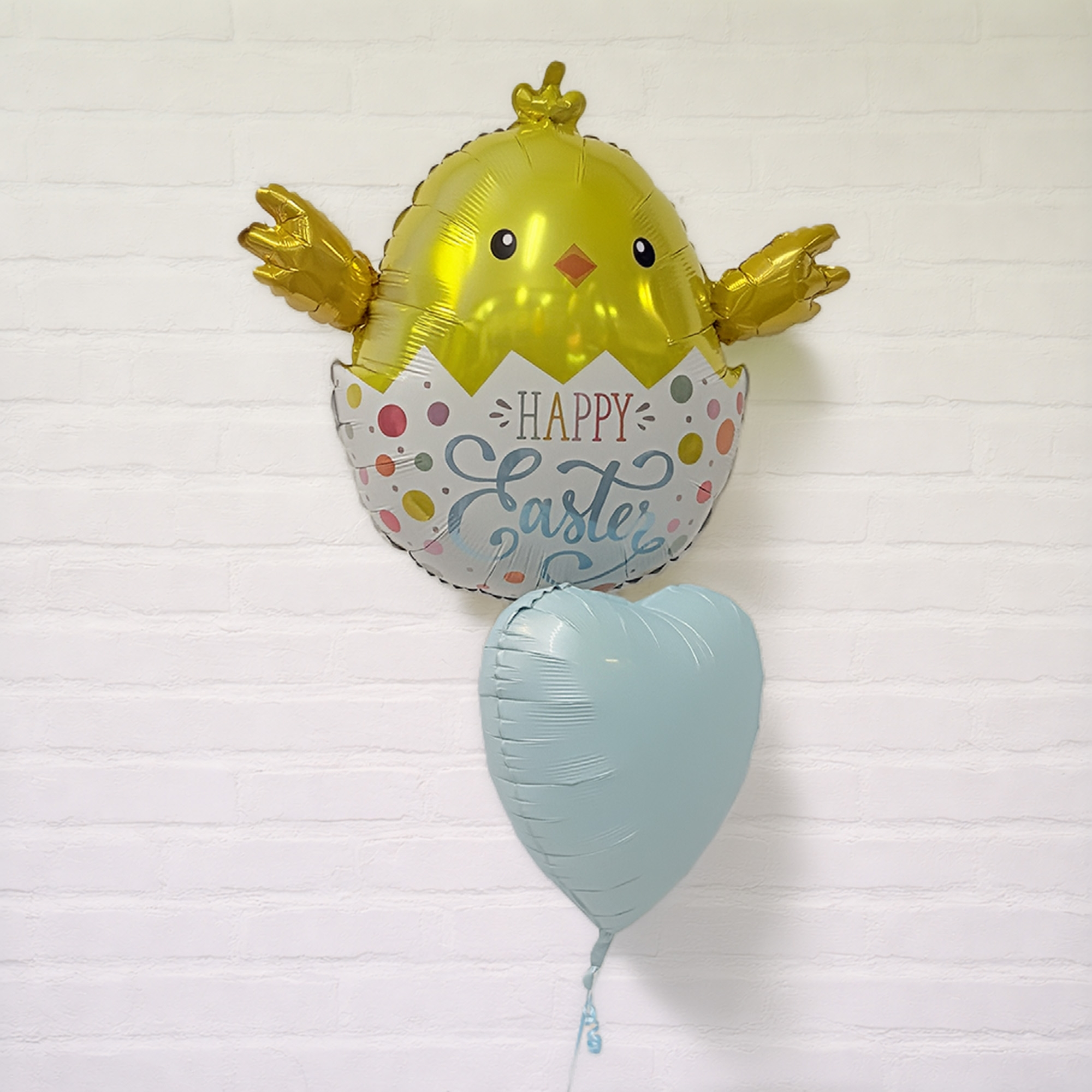 Ballonstrauß "Osterküken" mit blauem Herz Osterdeko, Gelbes Kükenballon, Herzballon, Happy Easter, Ballon