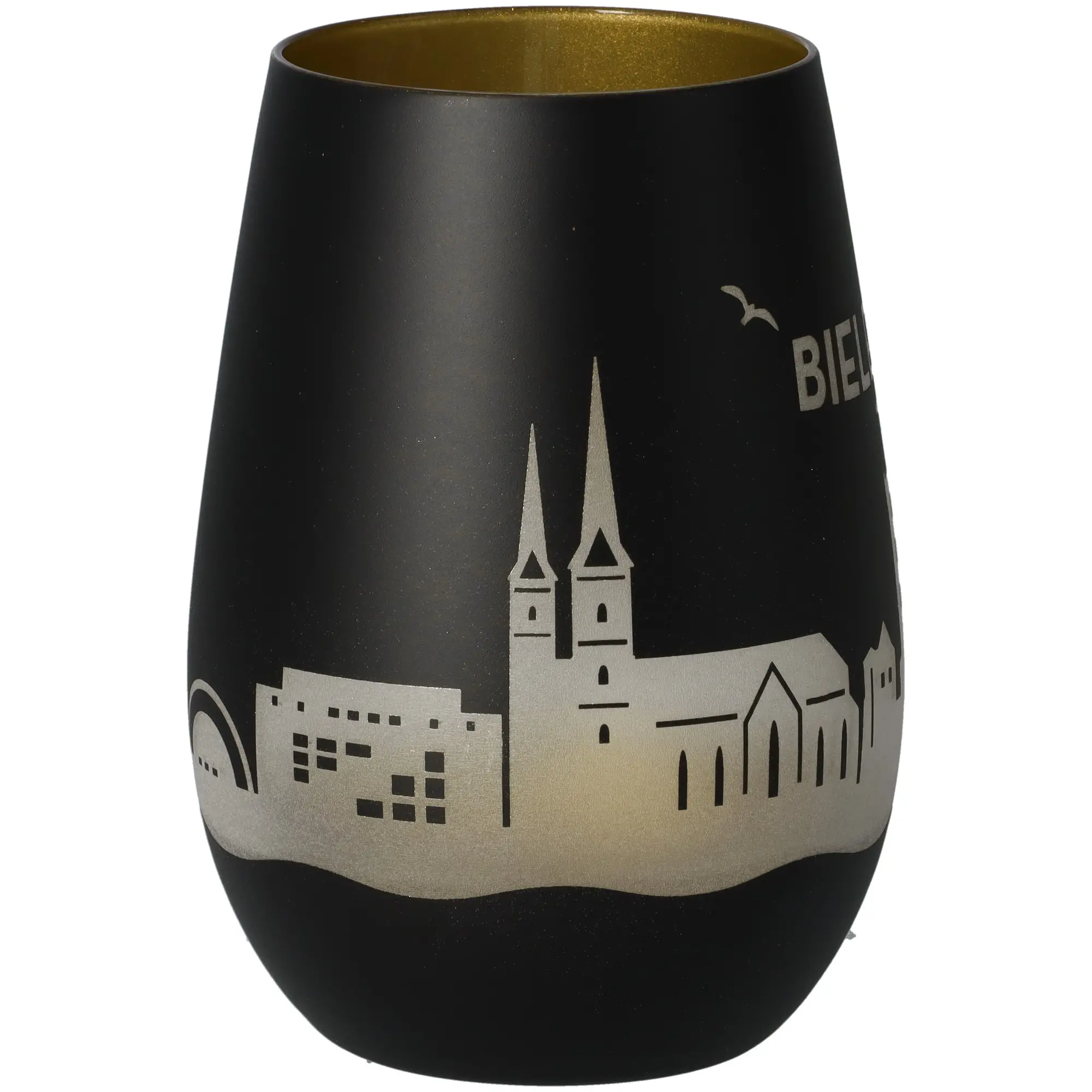 Vase, Schwarz, Silberprint, Stadtmotiv, Matte Oberfläche