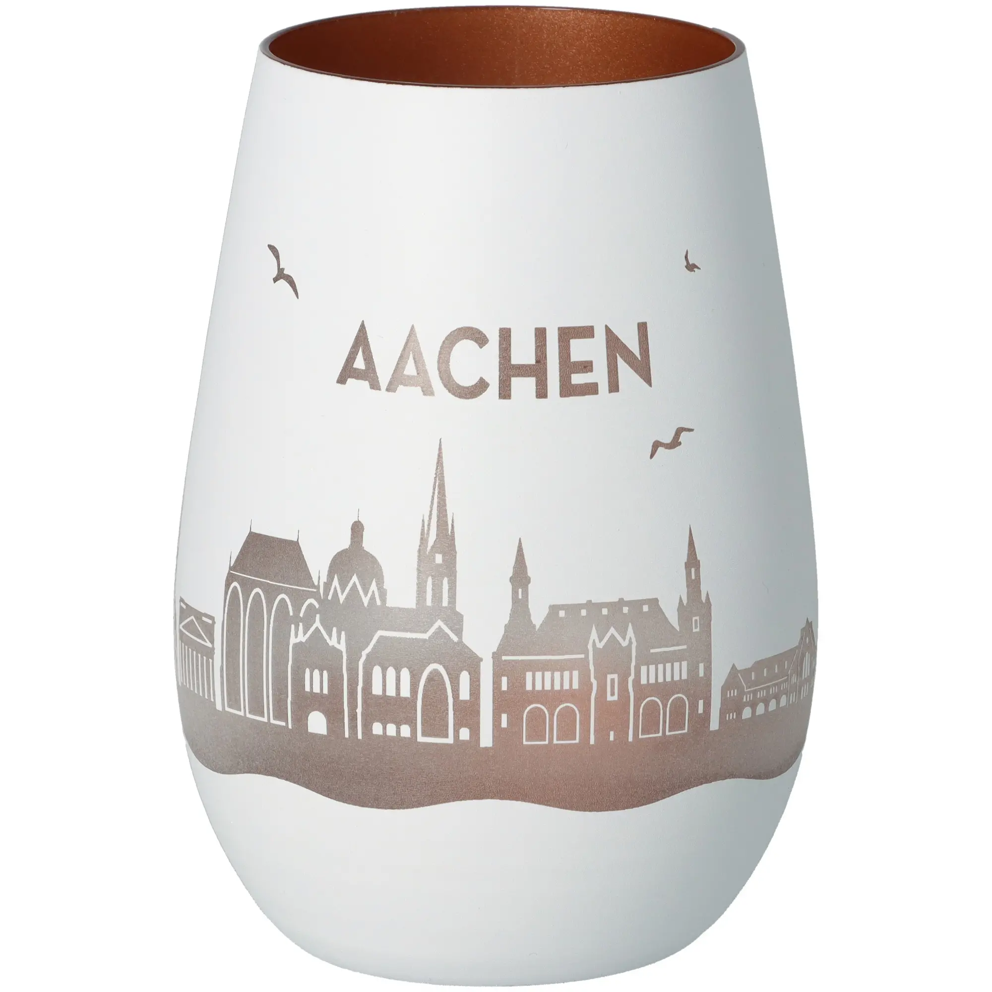 陶器杯, 白色杯子, 城市轮廓, Aachen, 带图案杯