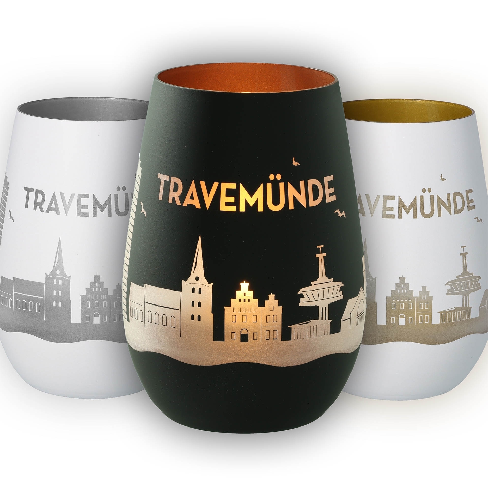 Trinkbecher, Becher, Glasbecher, Stadtmotiv, Travemünde